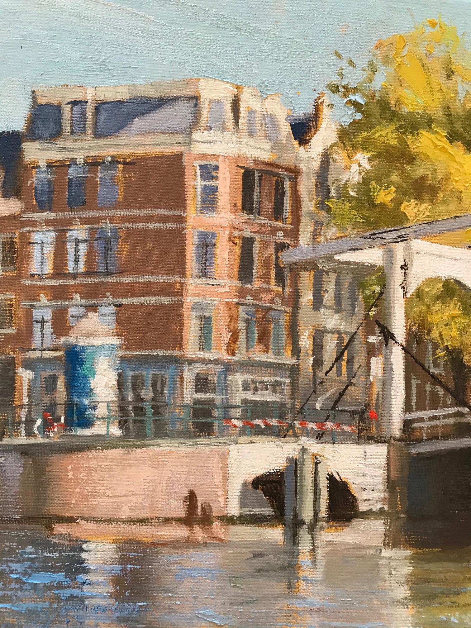 ''Bridges, Boats and Trees'' Contemporary Impressionistic Painting of Amsterdam 2