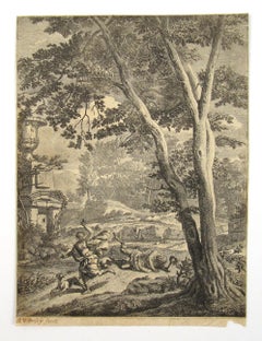 Corsica on the Run from the lustful Satyr - 17/18thC Engraving - Il pastor fido