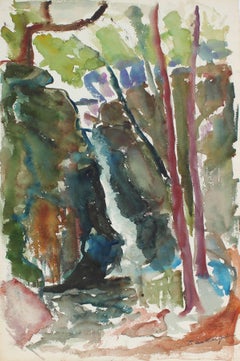 Watercolor Waterfall and Tree