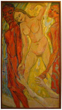 Expressionist Figurative Oil Painting, Mid 20th Century