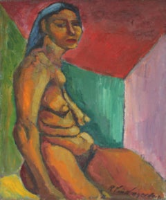 Seated Expressionist Figurative Oil Painting, Mid 20th Century