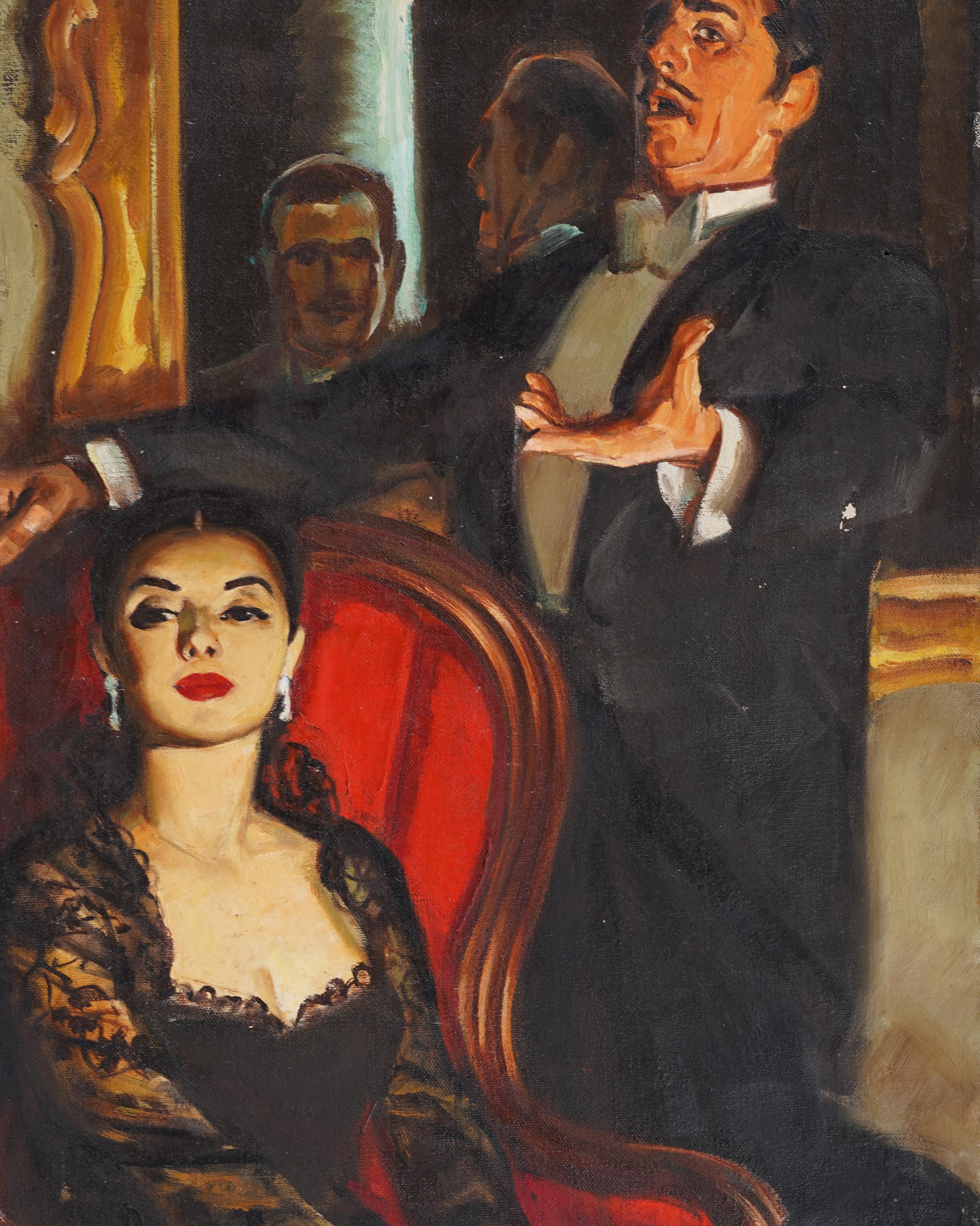 Antique American Opera Scene Signed Rare Illustration Framed Genre Oil Painting For Sale 2