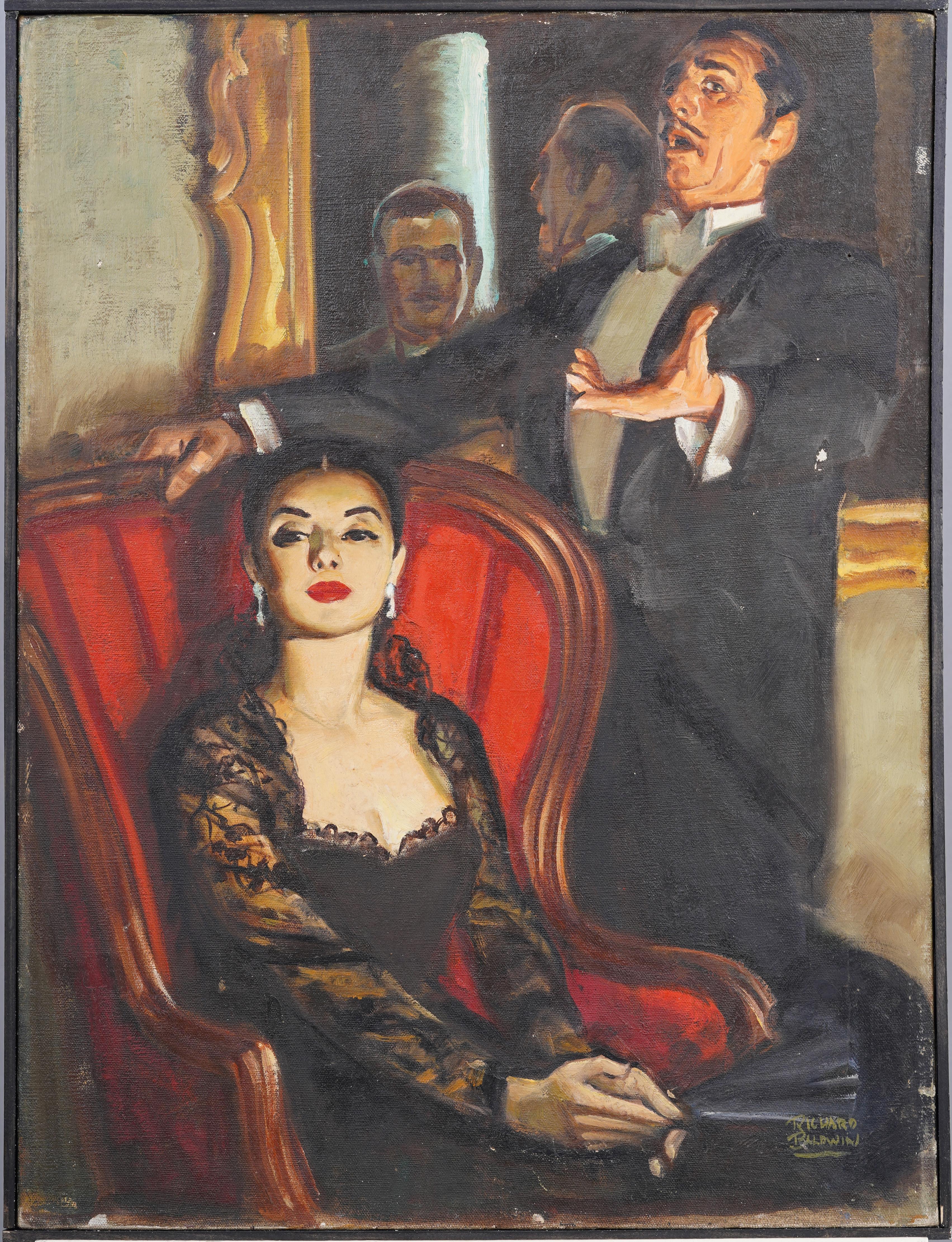 Antico dipinto ad olio Eleg con scena d'opera impressionista americana firmata - Painting di Richard W. Baldwin