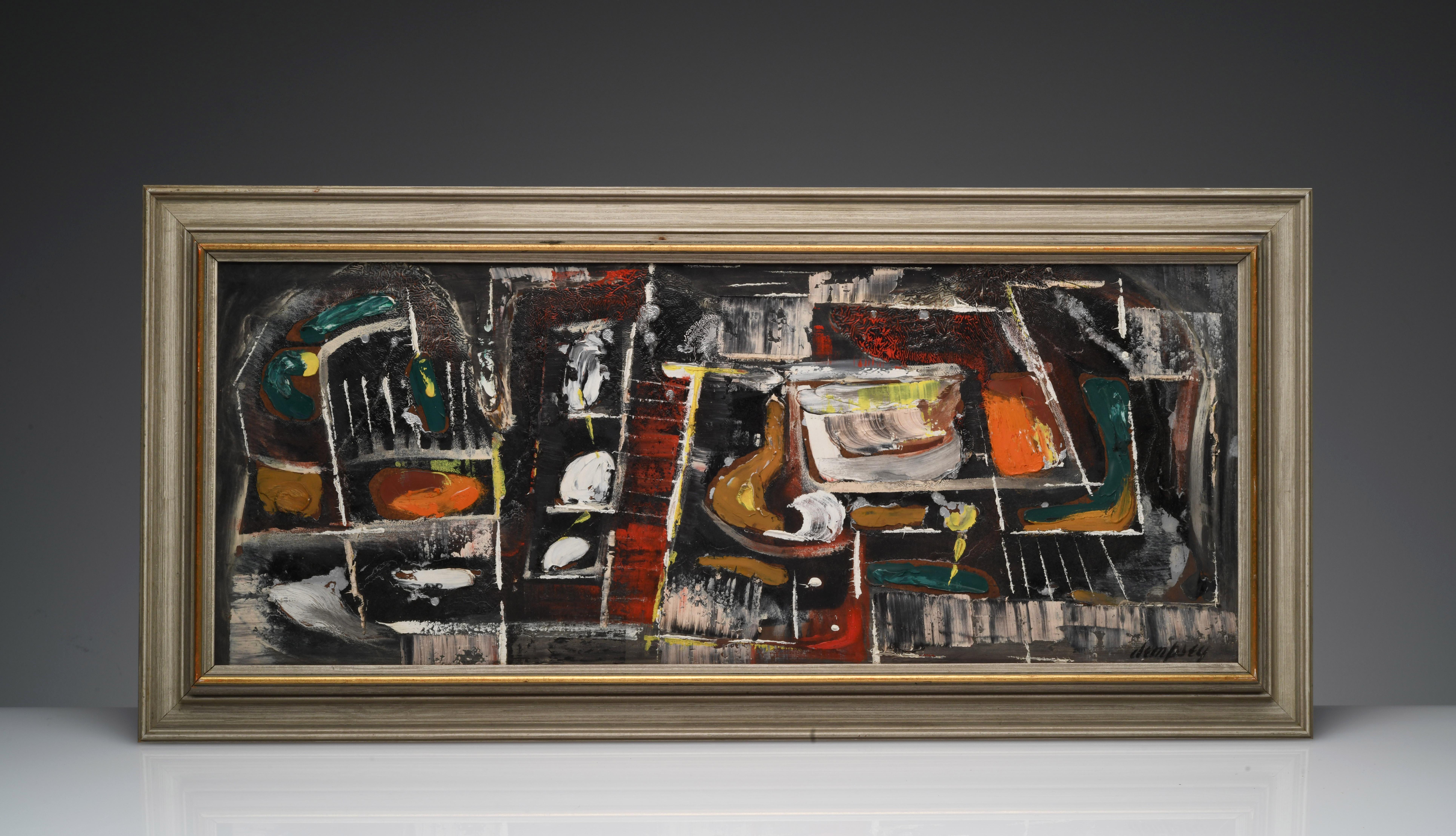 Une paire de peintures modernes abstraites de Richard W. Dempsey (1909 - 1987). Les peintures sont à l'huile sur masonite et signées 