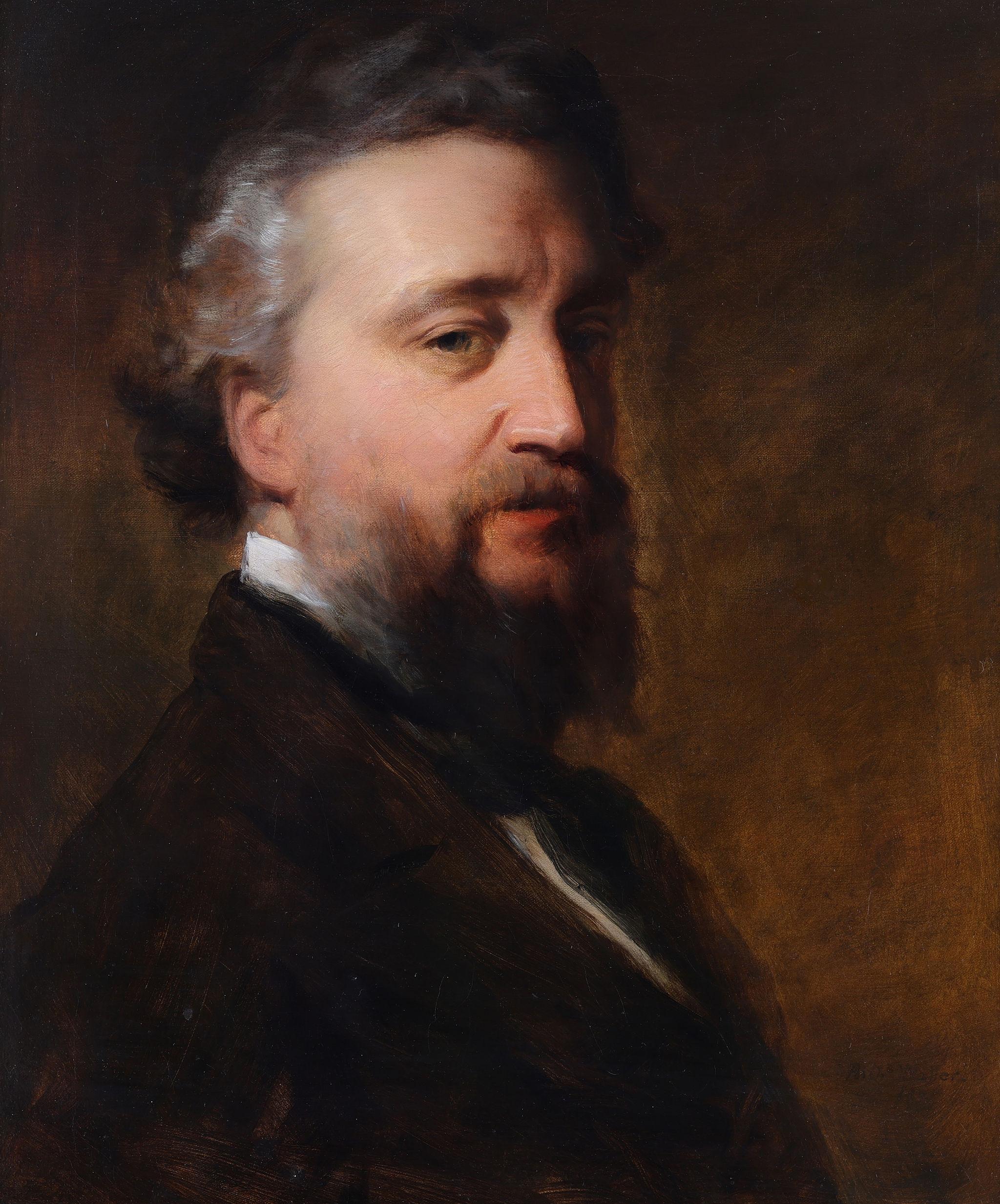 Retrato de Lord Leighton. Óleo antiguo sobre lienzo - Painting de Richard Waller
