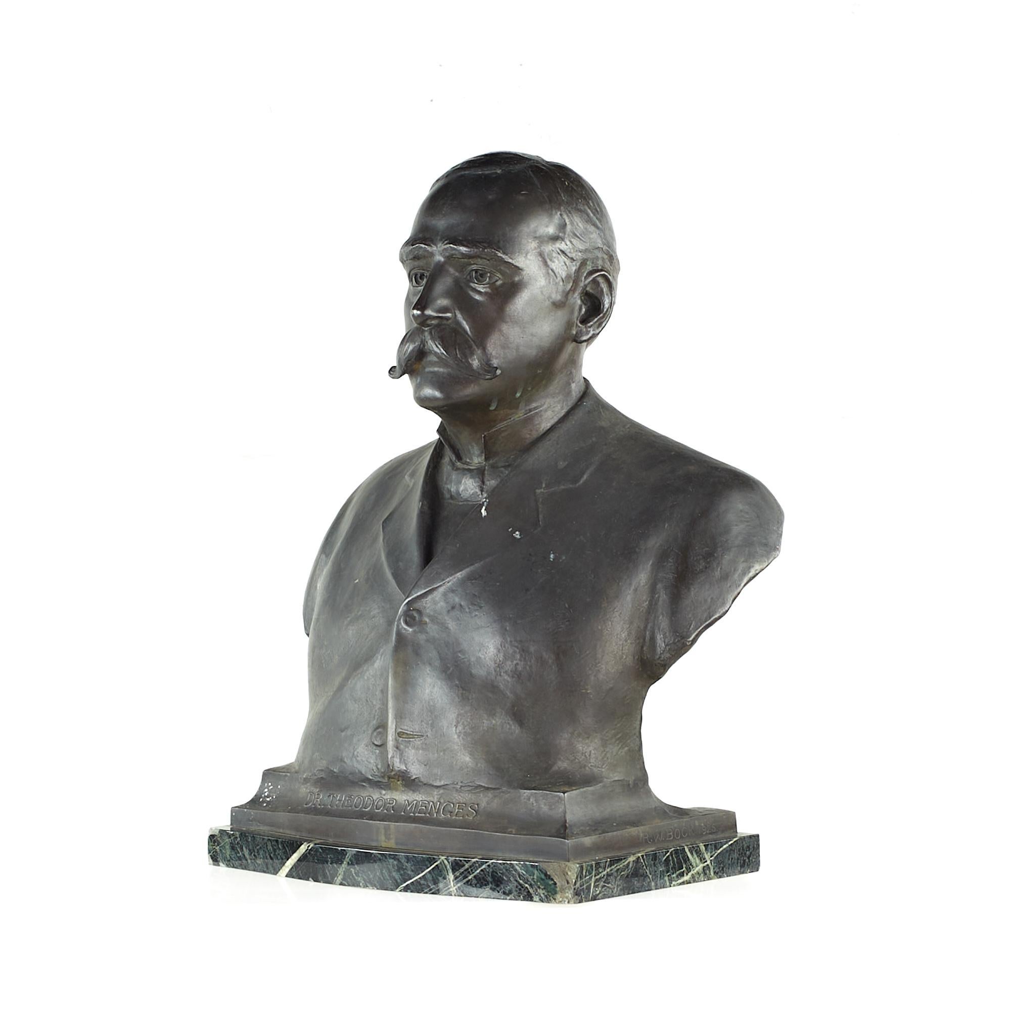 Moderno Busto in bronzo di Theodor Menges di Richard Walter Bock con base in marmo in vendita