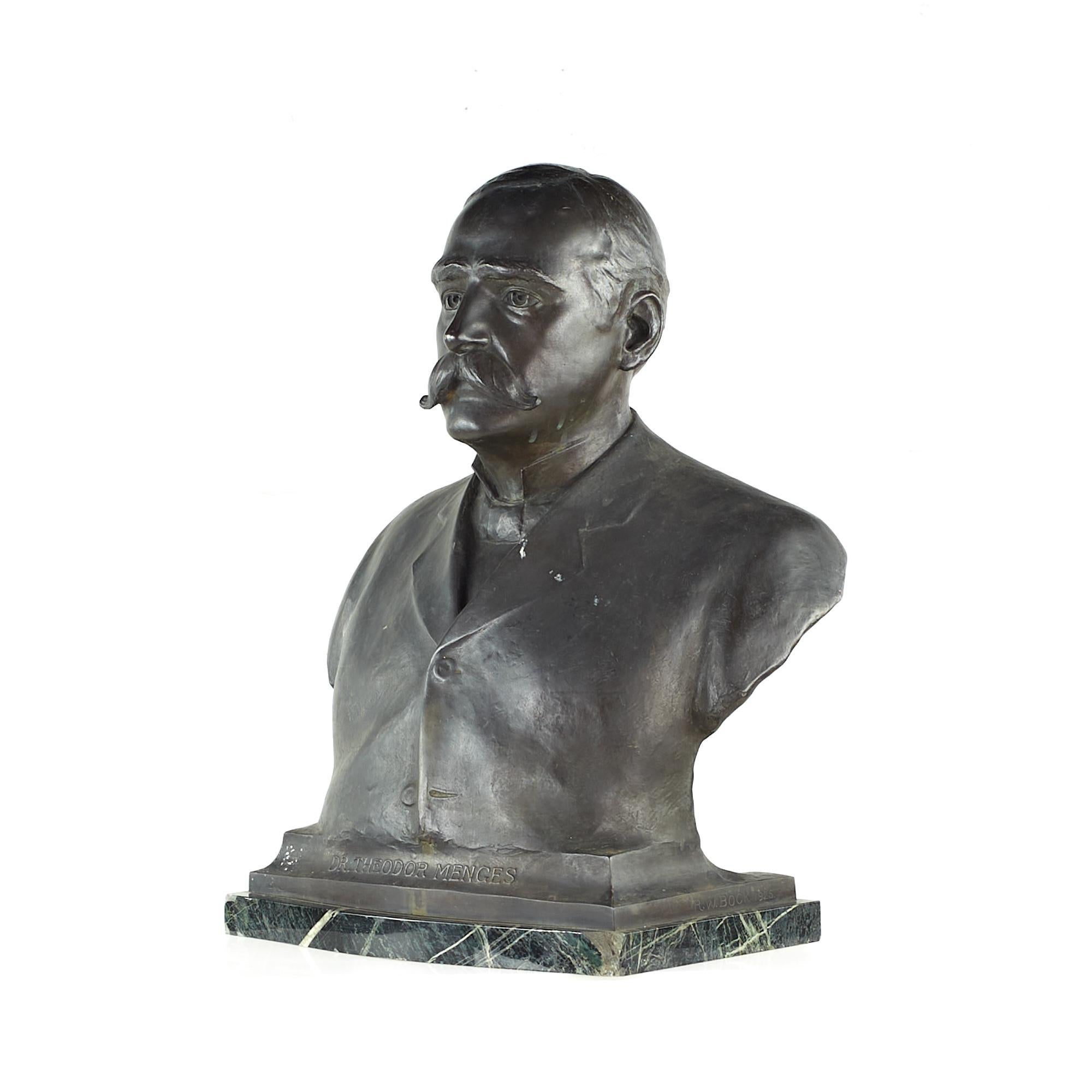 Modern Richard Walter Bock Bronze Bust of Theodor Menges Sculpture on Marble Base For Sale