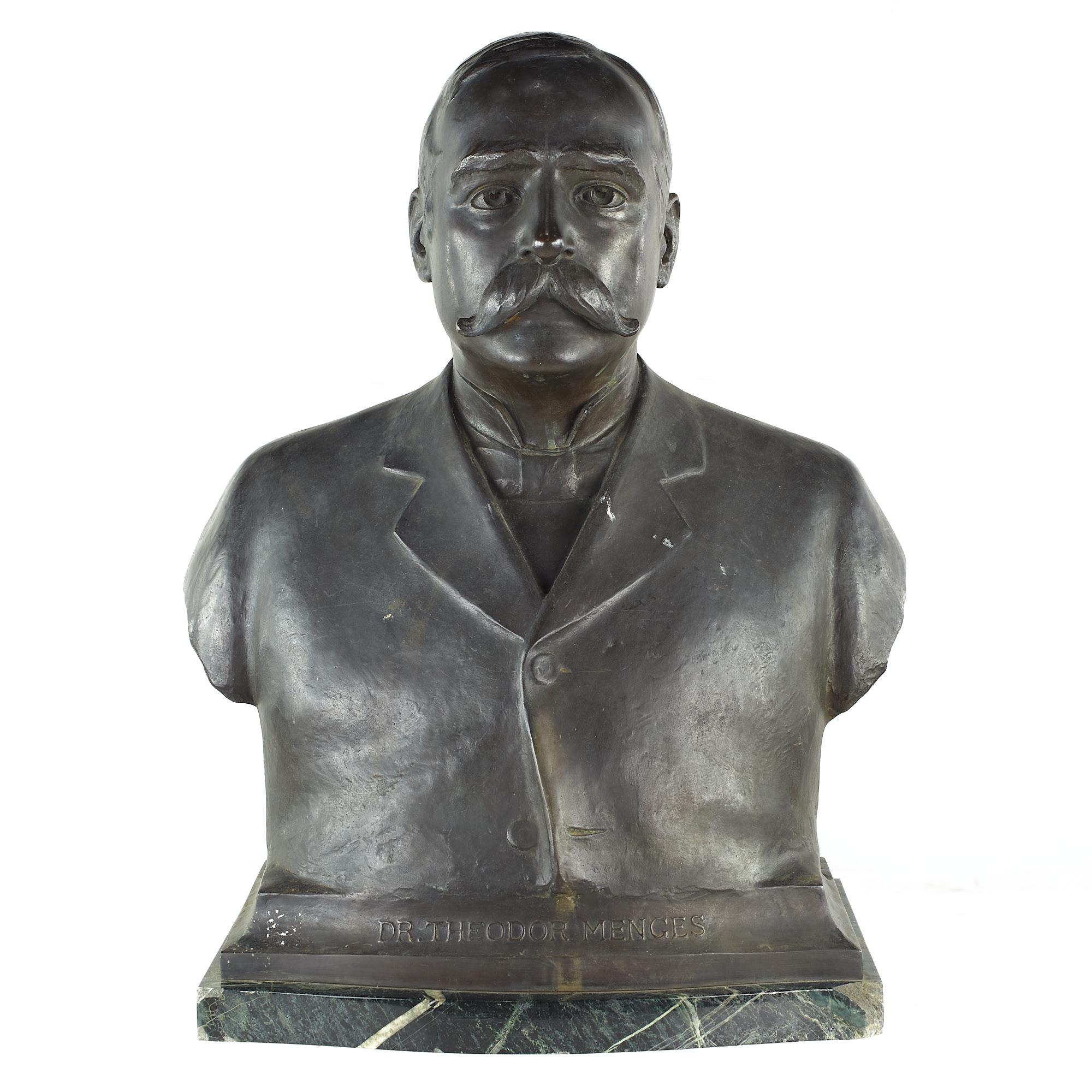 Richard Walter Bock Bronze Bust of Theodor Menges Sculpture on Marble Base For Sale 3