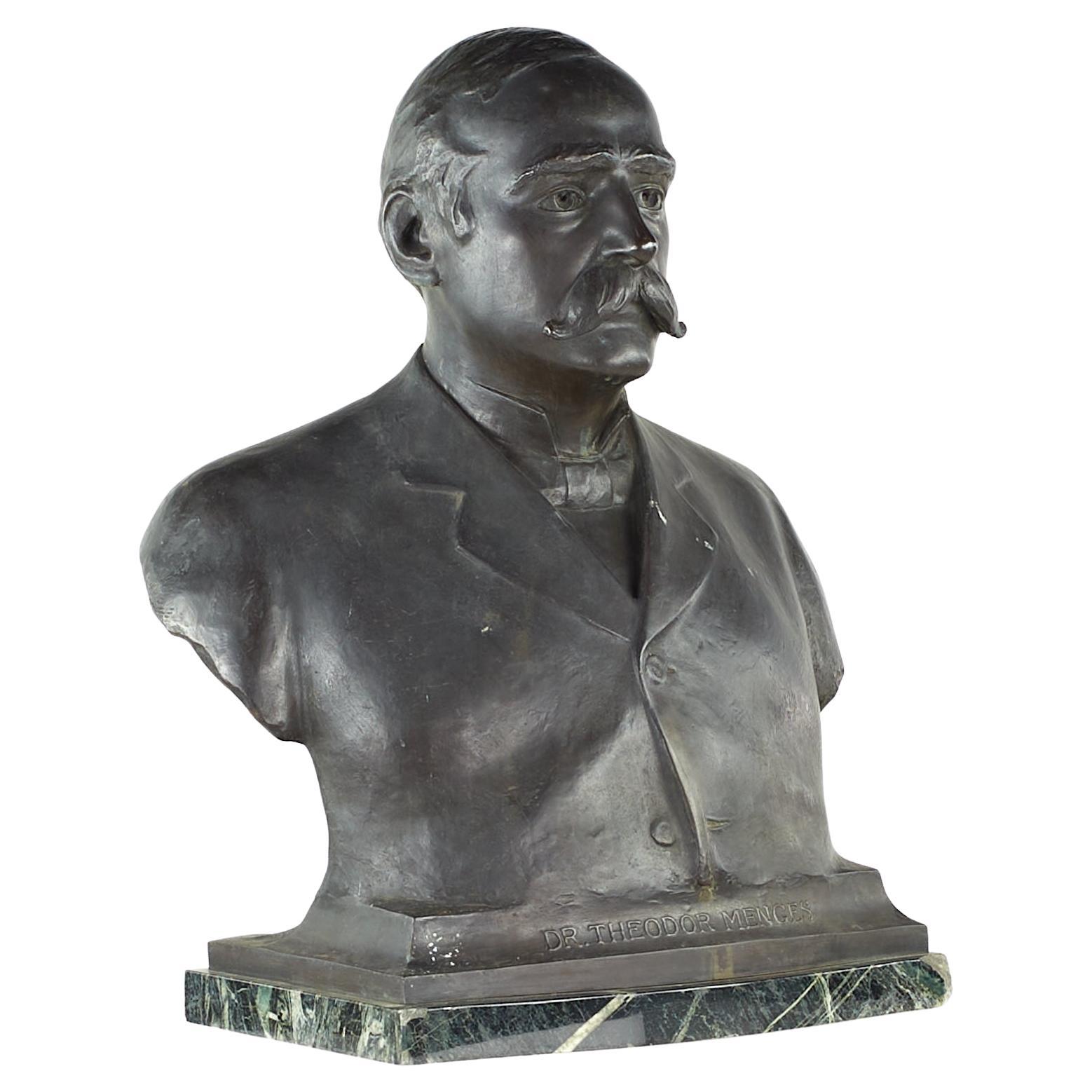 Richard Walter Bock Bronze Bust of Theodor Menges Sculpture on Marble Base For Sale