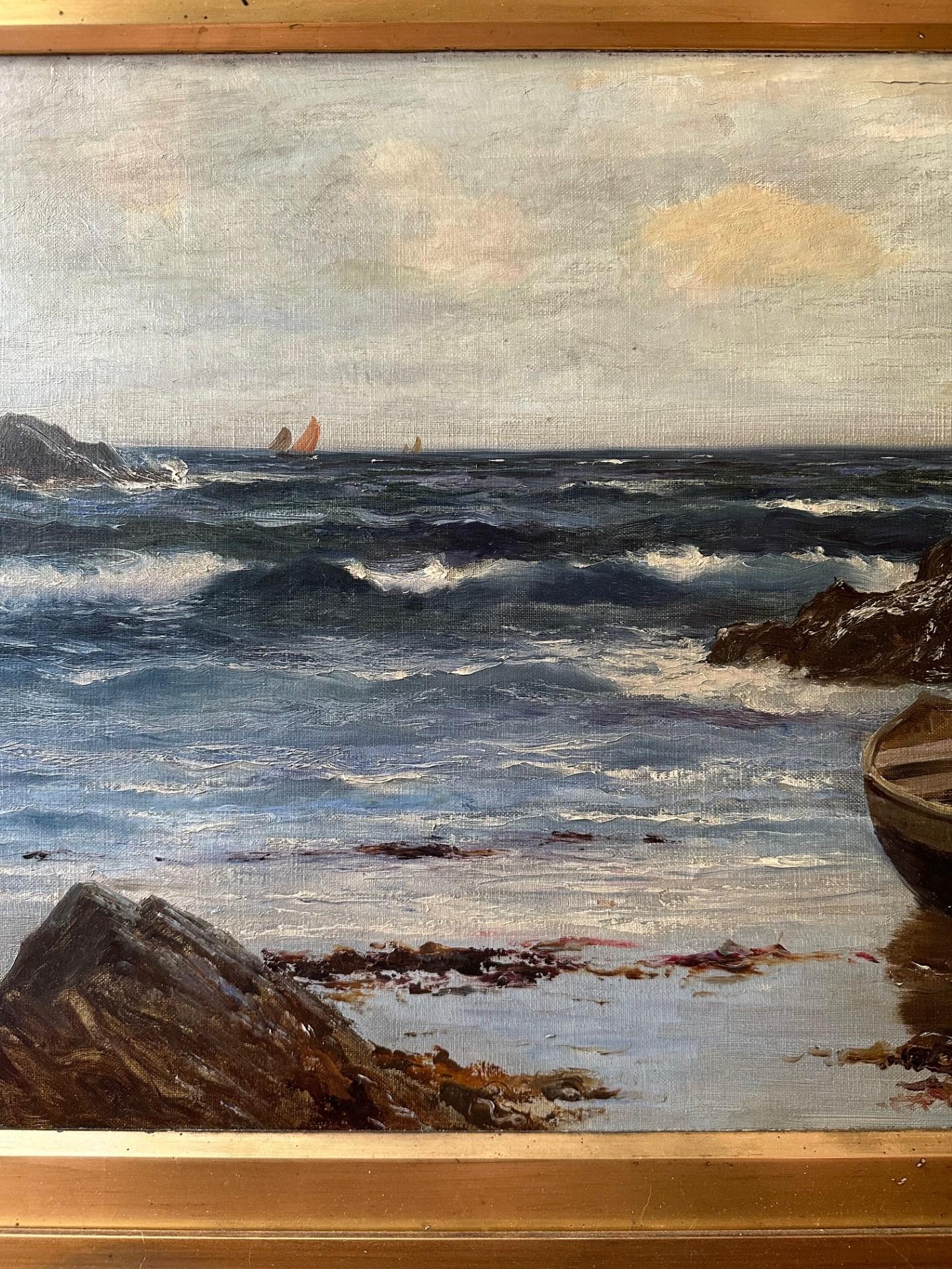 Richard Wane (1852-1904) Meereslandschaft, Ölgemälde, Waiting for the Tide, Waiting for the Tide. (Englisch) im Angebot