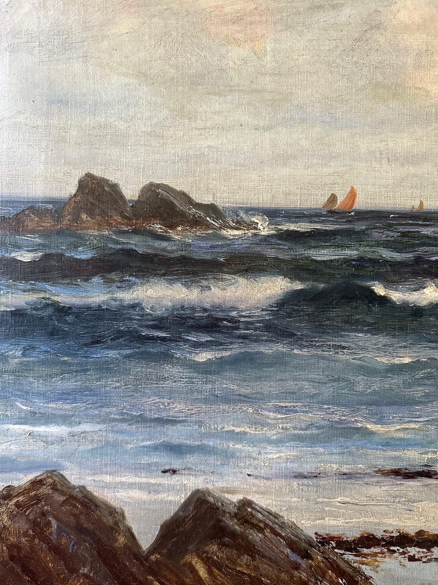 Richard Wane (1852-1904) Seascape Oil Painting, “Waiting for the Tide”. In Good Condition For Sale In Vero Beach, FL