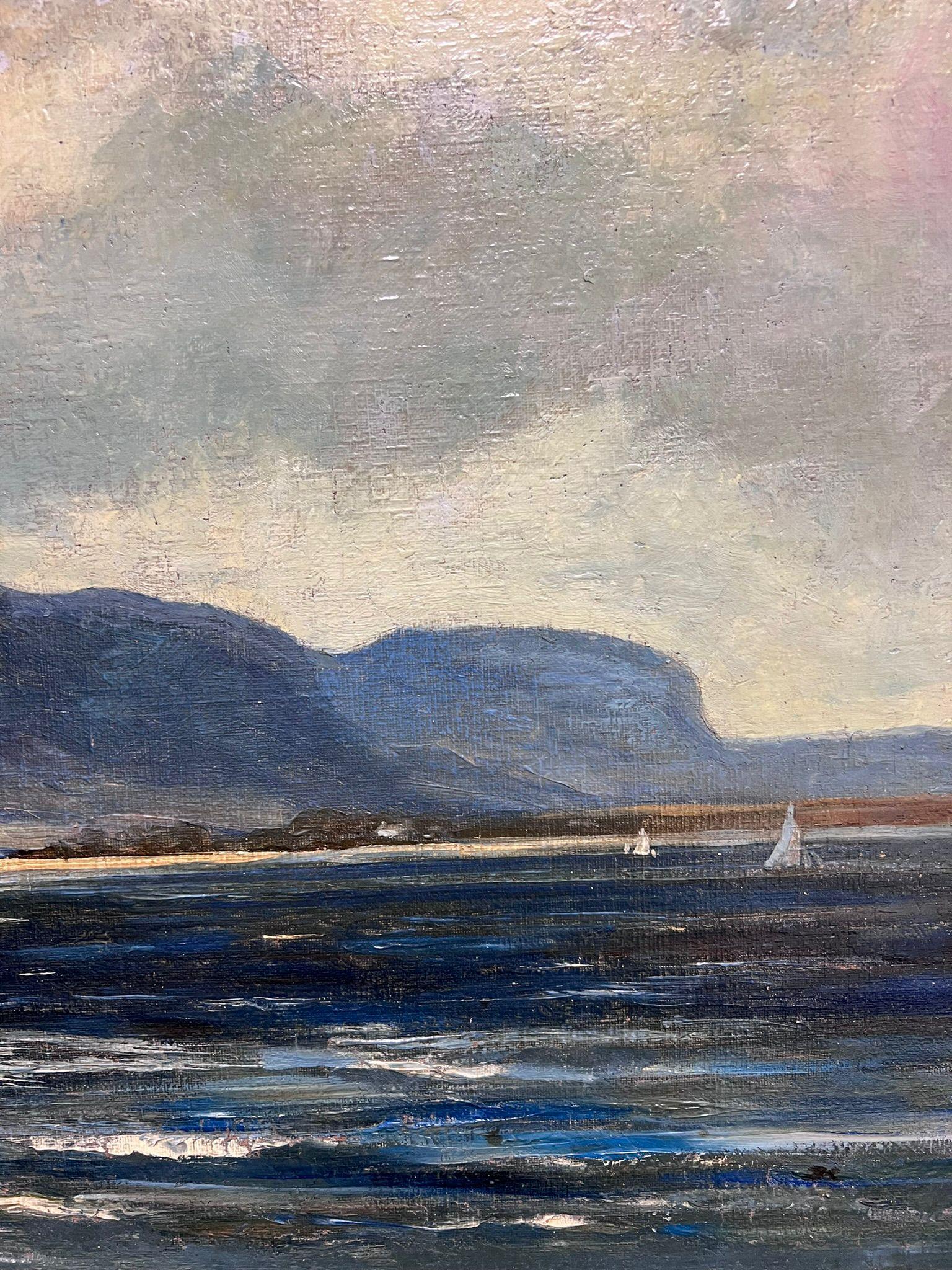 Pintura al óleo antigua Pescadores junto al mar Costa rocosa Paisaje marino Escocia - Painting Victoriano de RICHARD WANE (1852-1904)