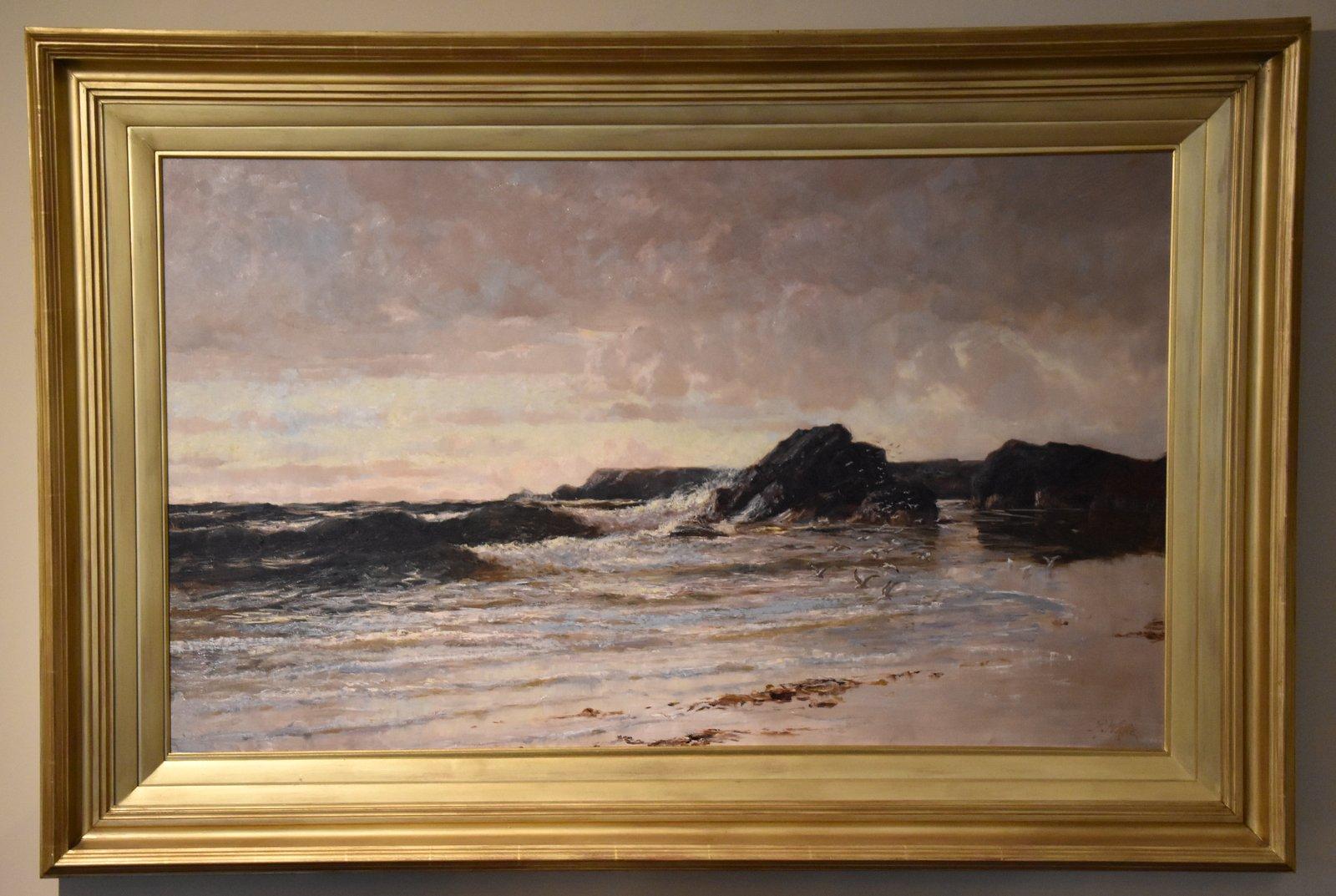 Oil Painting by Richard Wane "Breaking Waves" 1852 - 1904 marine painter who studied at the Manchester academy and was president of the Liverpool sketching club. Regular exhibitor. Oil on canvas. Signed with provenance. The Randolph Hotel Oxford.