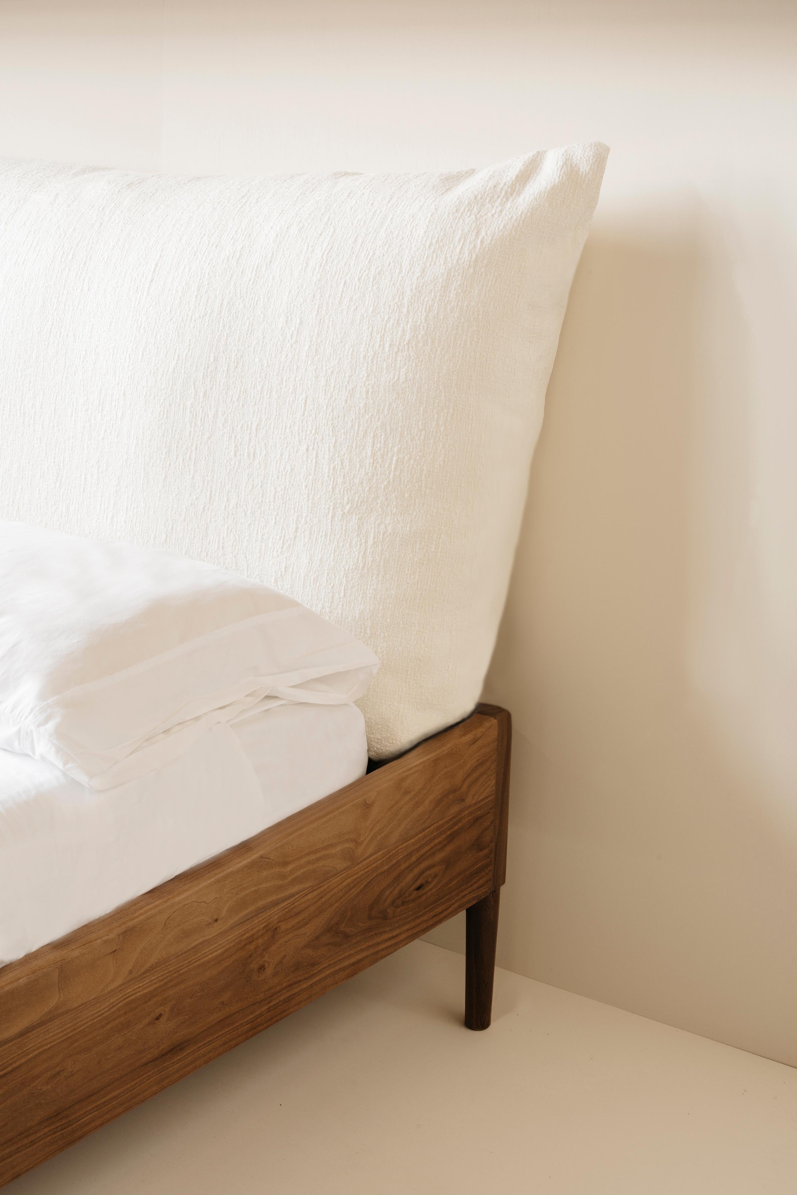 Organic Modern Richard Watson Frame and Pillow Bed King in Oak with Rose Velvet Upholstery For Sale