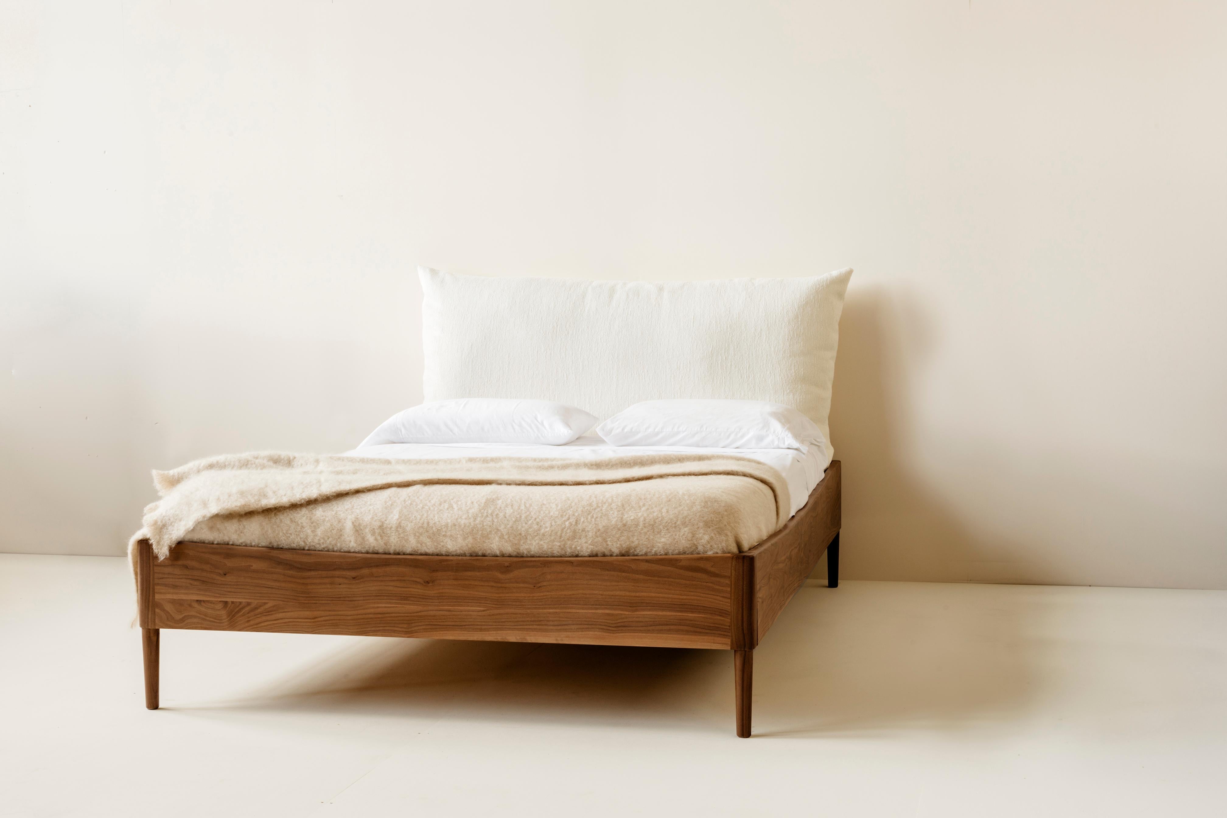 Organic Modern Richard Watson Frame and Pillow Bed Queen in Ash with Rose Velvet Upholstery For Sale