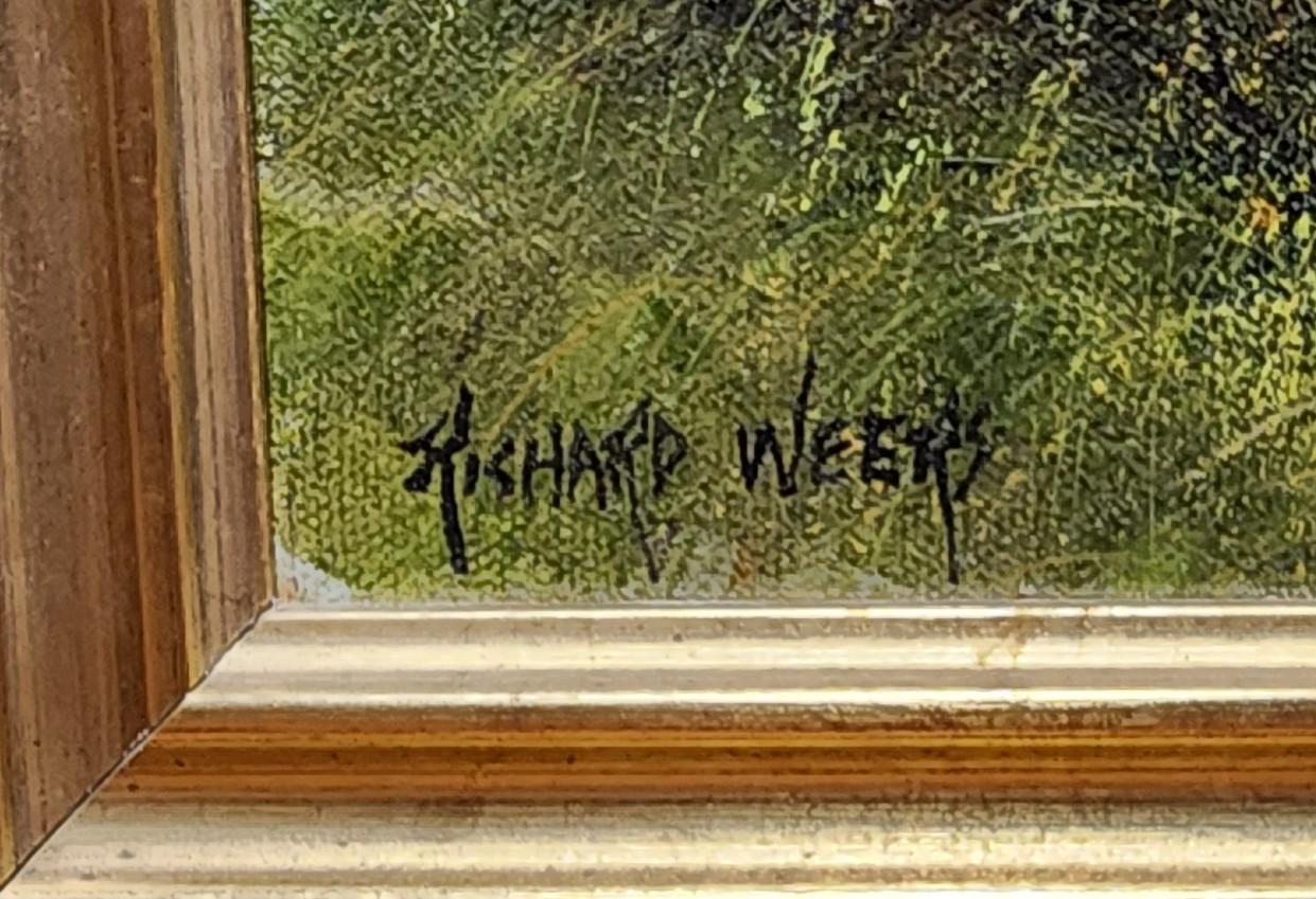 A Friend in the Forest, Landscape with Deer – Painting von Richard Weers