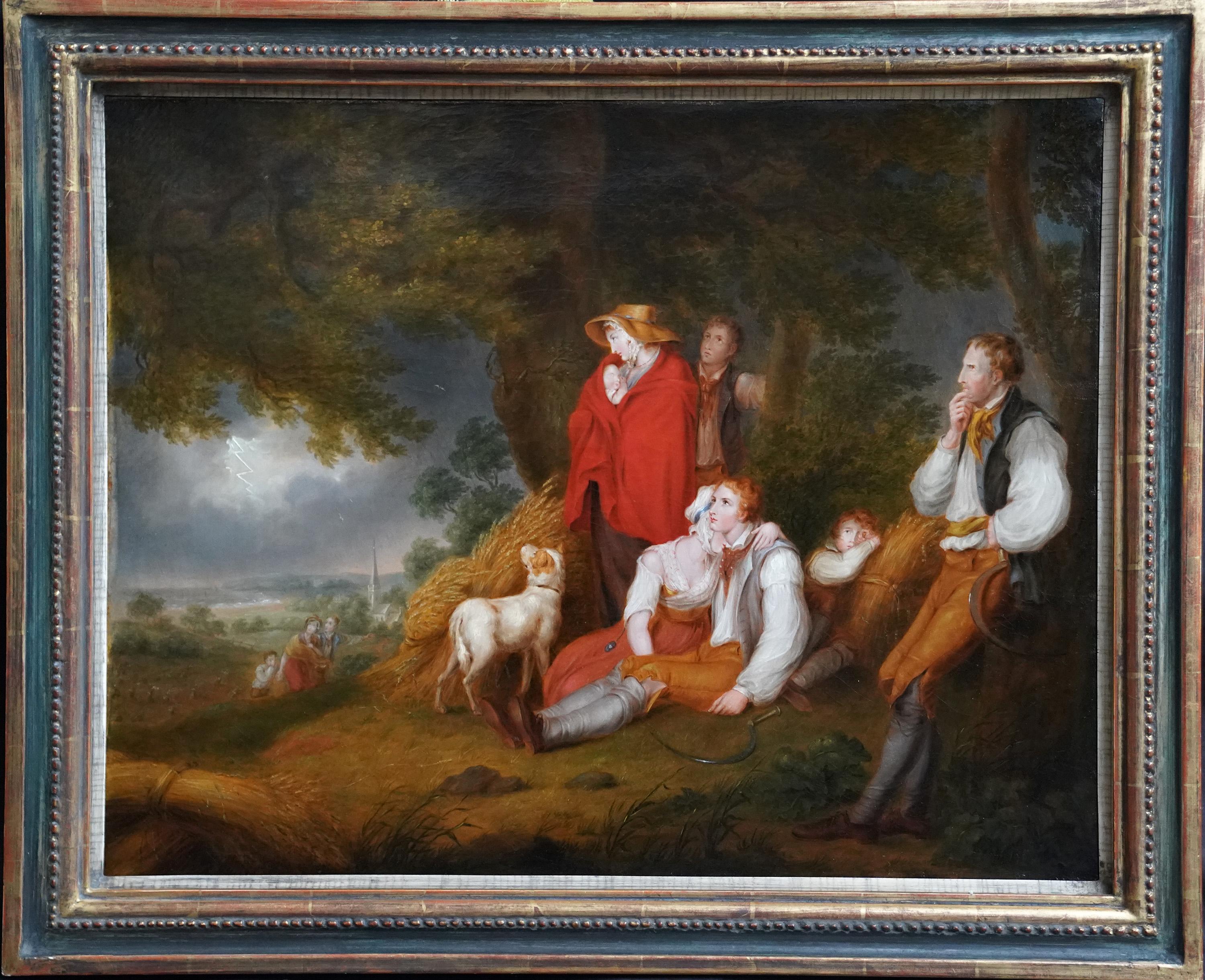 Haymakers in a Storm - British Old Master art portrait landscape oil painting For Sale 4