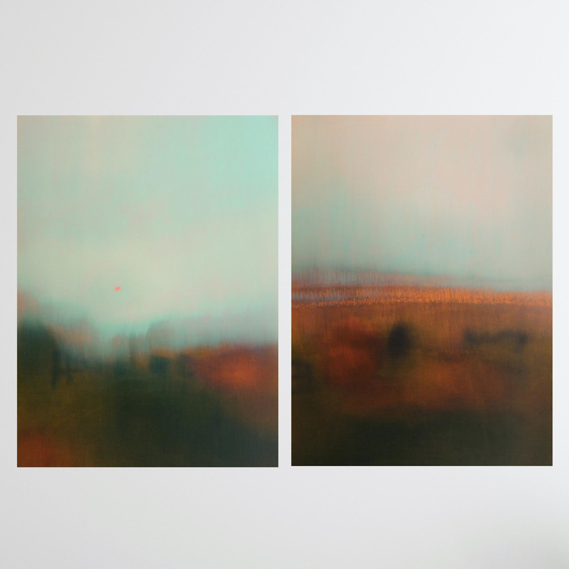 Evensong I + II Diptych, Two Original Paintings, Abstract Atmospheric Landscapes