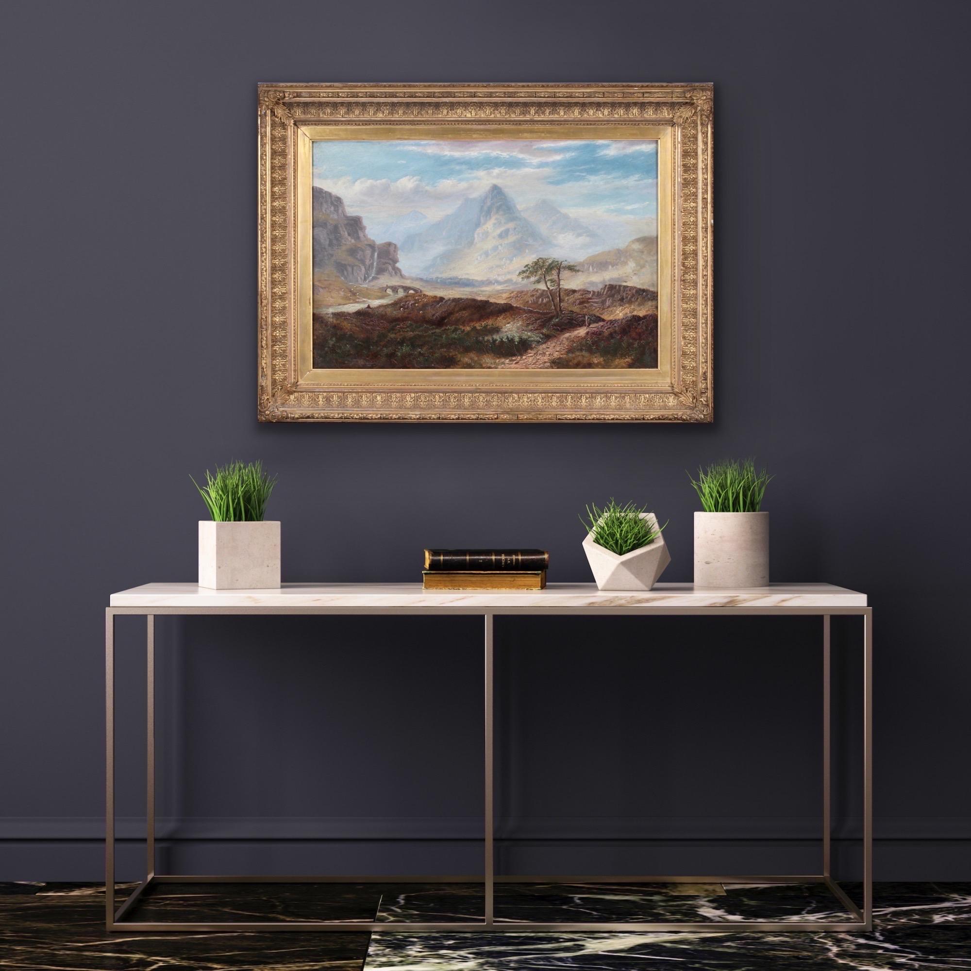 Huge 19th century Victorian oil landscape - Summer in the Highlands - Painting by Richard William Halfnight