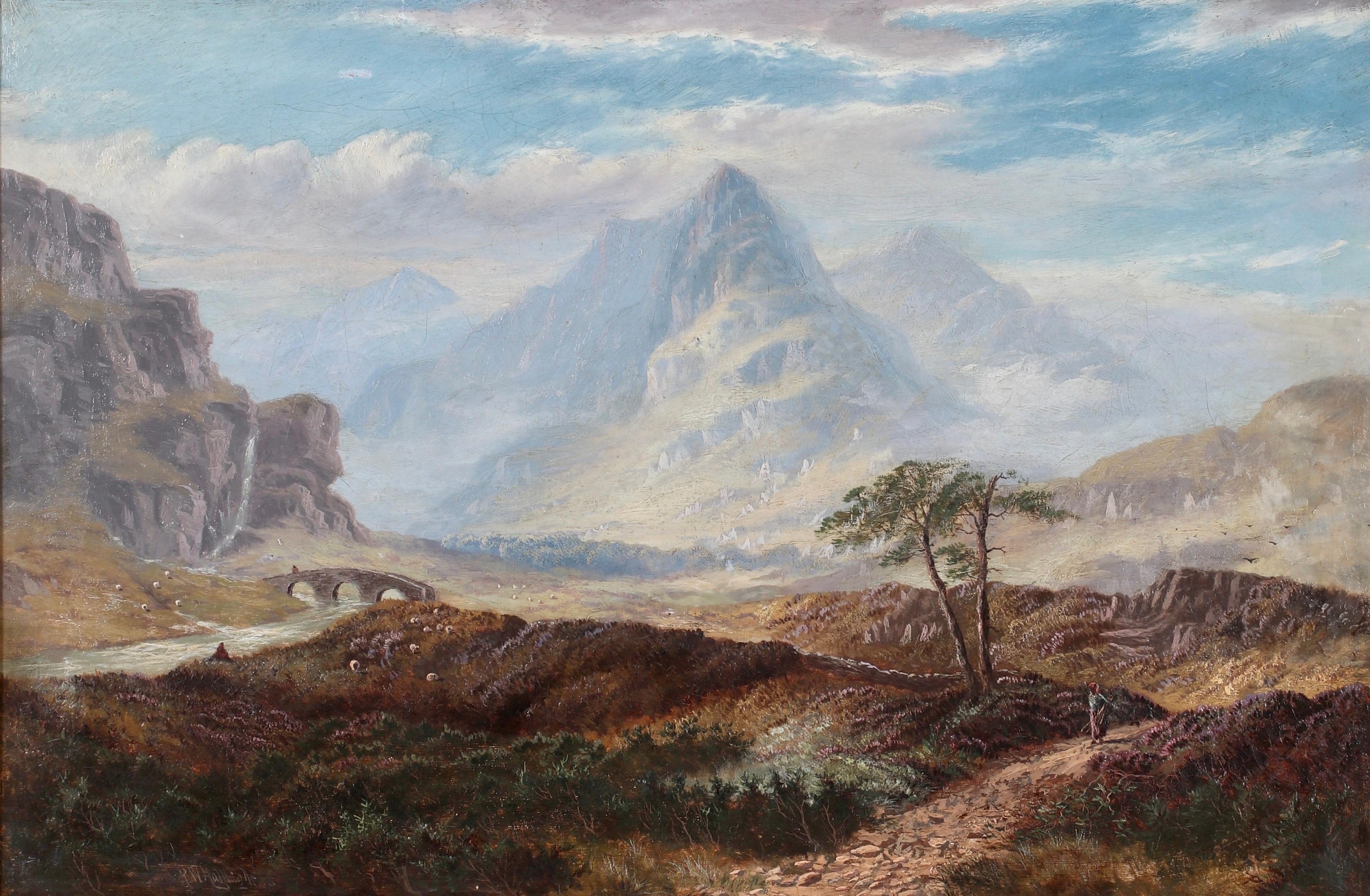Huge 19th century Victorian oil landscape - Summer in the Highlands - Romantic Painting by Richard William Halfnight