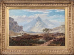 Immense paysage à l'huile victorien du 19e siècle - L'été dans les Highlands 