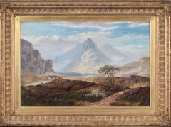 Antique Huge 19th century Victorian oil landscape - Summer in the Highlands 