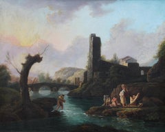 Figuren in einer Flusslandschaft - Britische Altmeister figurative Kunst Ölgemälde