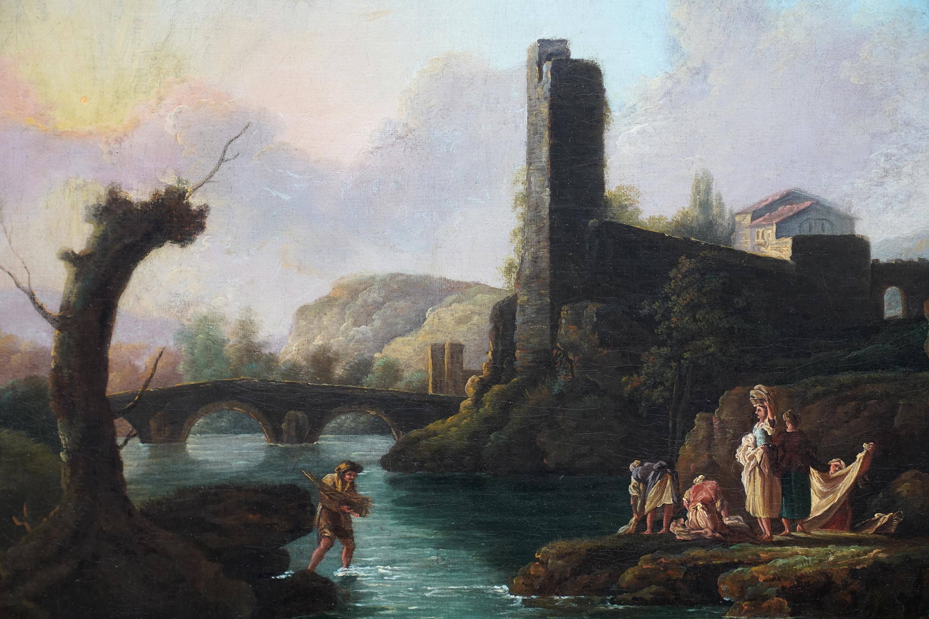 Figures dans un paysage fluvial - peinture à l'huile figurative de maître ancien britannique - Maîtres anciens Painting par Richard Wilson