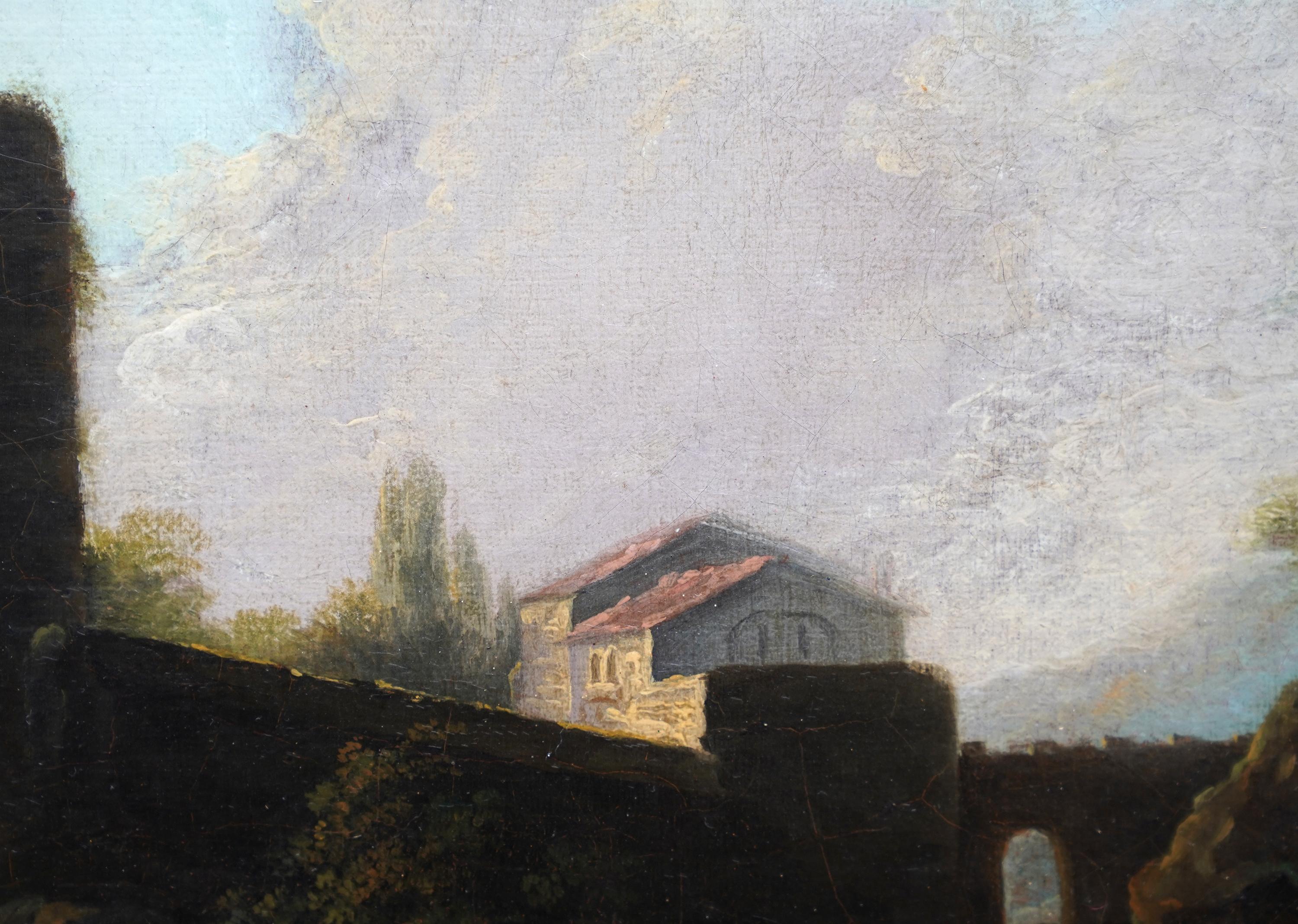 Figures dans un paysage fluvial - peinture à l'huile figurative de maître ancien britannique en vente 2