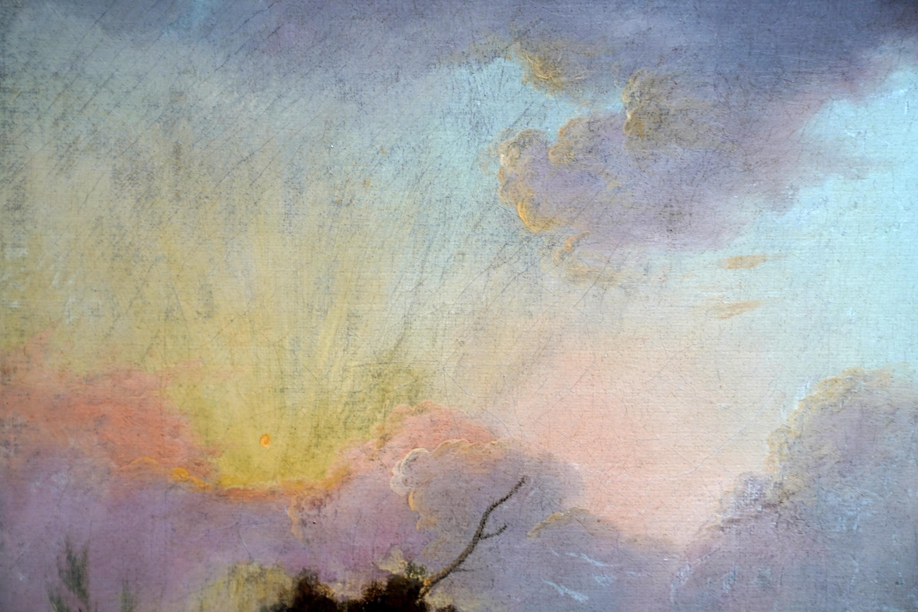 Figures dans un paysage fluvial - peinture à l'huile figurative de maître ancien britannique en vente 3