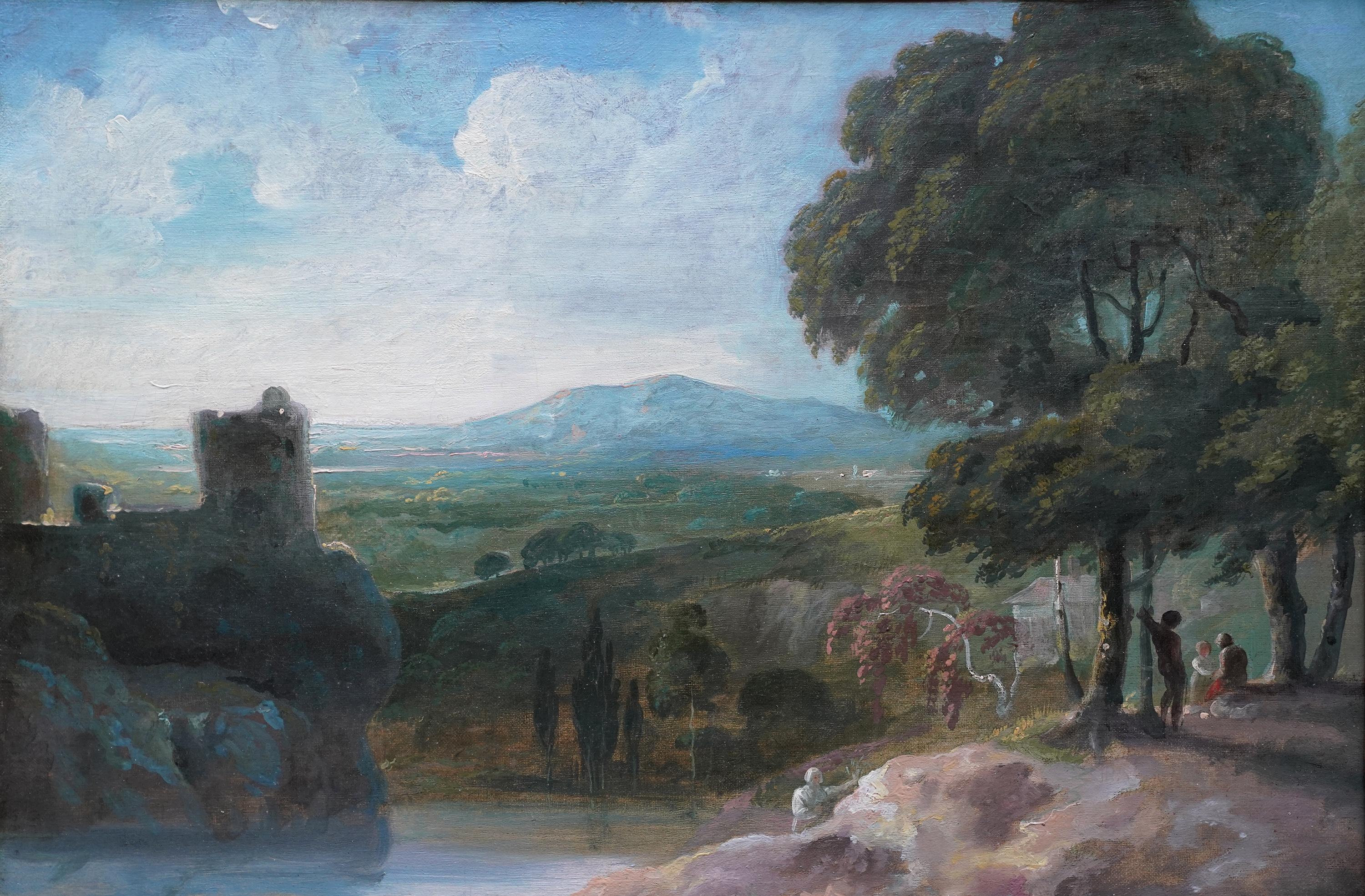 Landscape with Ruins and Figures - British 18thC Old Master art oil painting  For Sale 7