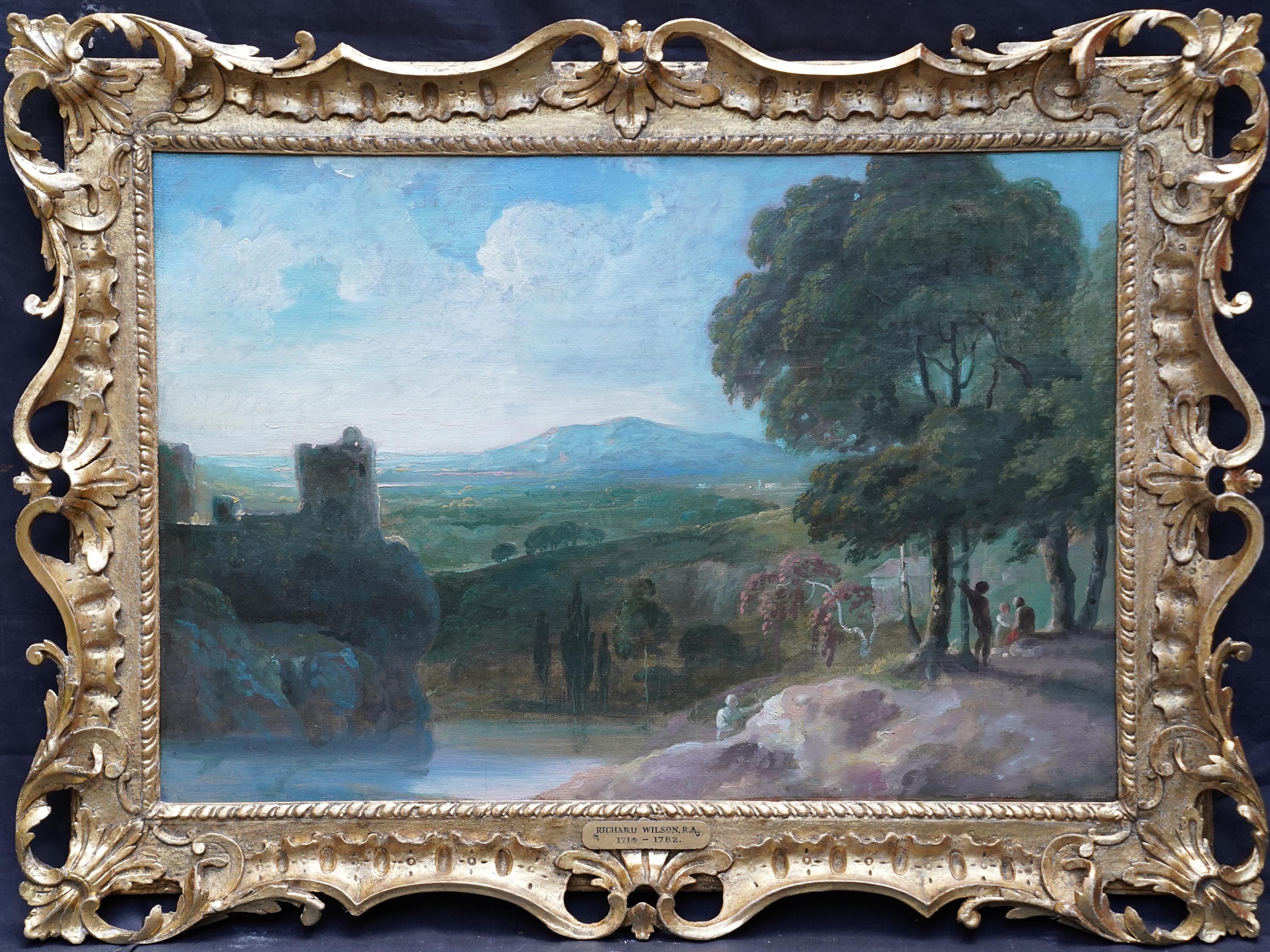 Landscape with Ruins and Figures - British 18thC Old Master art oil painting  For Sale 8