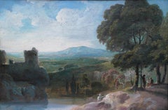 Landscape with Ruins and Figures - British 18thC Old Master art oil painting