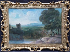 Landscape with Ruins and Figures - British 18thC Old Master art oil painting 