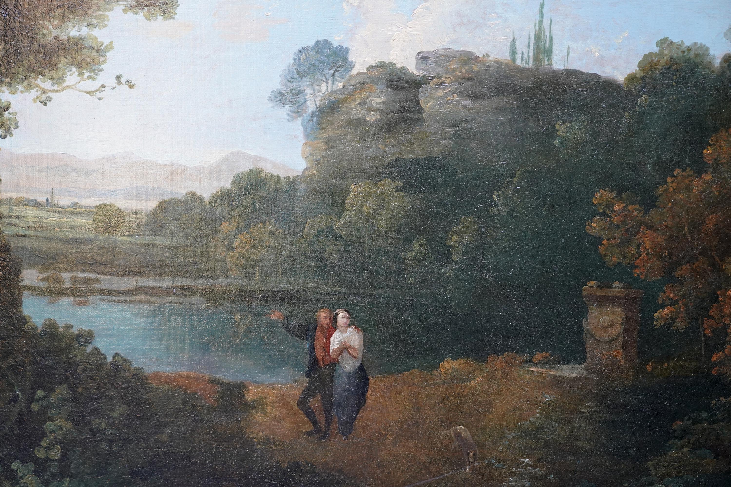 Liebespaar in der Landschaft - Britisches Ölgemälde der pastoralen Kunst des 18. (Grau), Figurative Painting, von Richard Wilson