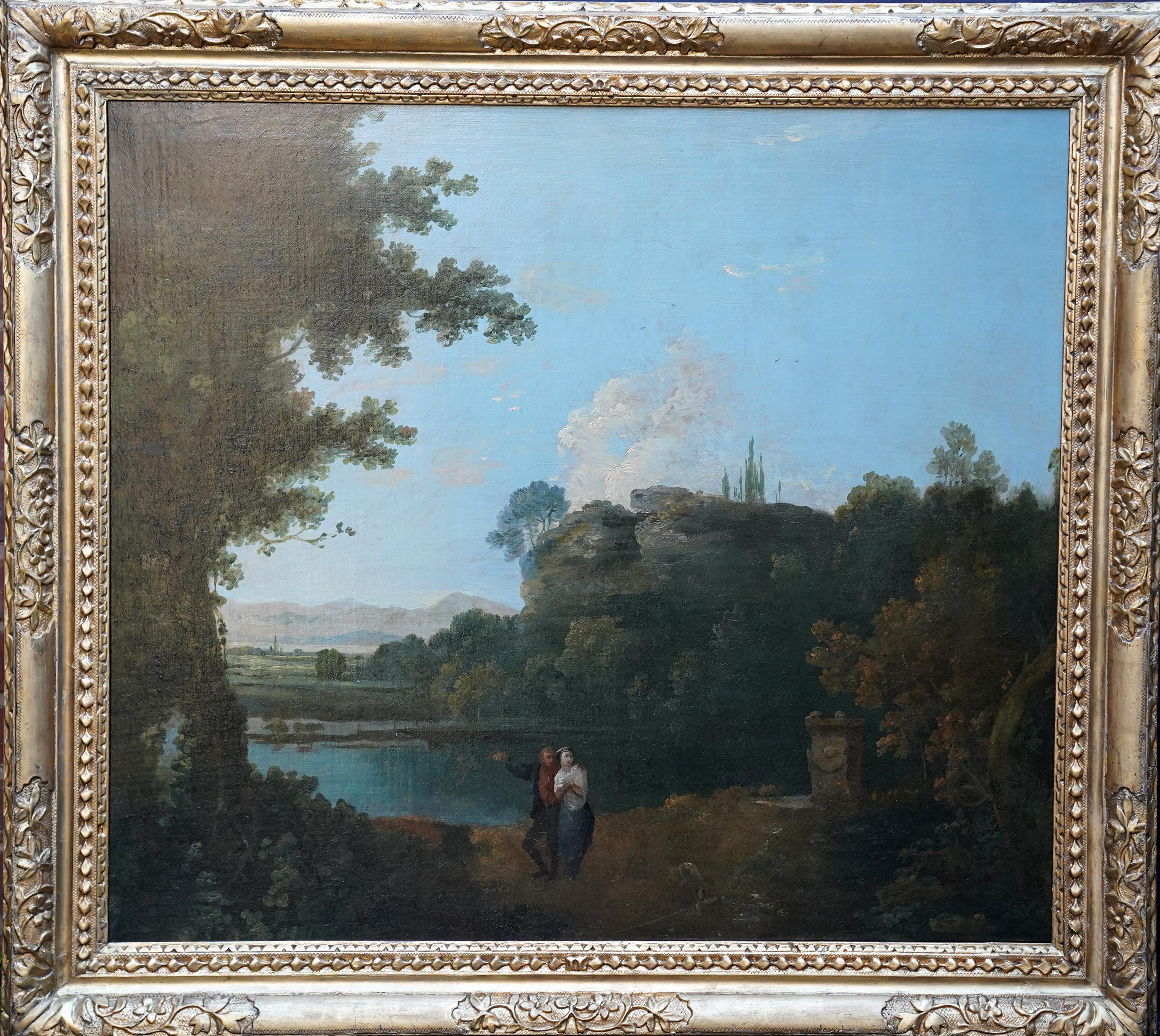 Liebespaar in der Landschaft - Britisches Ölgemälde der pastoralen Kunst des 18.