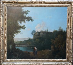 Lovers in Landscape - British 18th century Old Master pastoral art oil painting