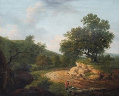 Wooded Landscape with Figures - British 18th century Old Master art oil painting