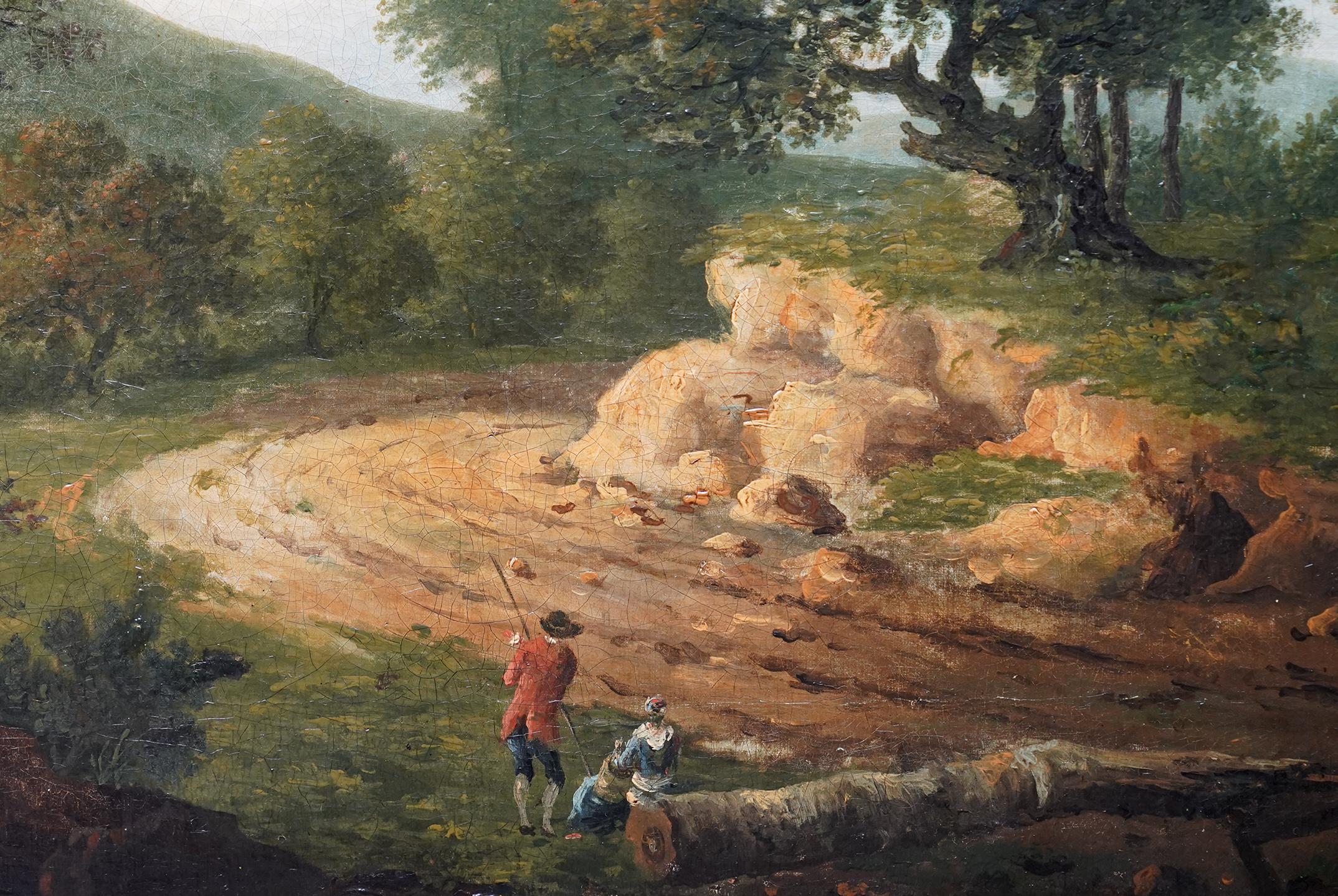 Wooded Landscape with Figures - British 18th century Old Master art oil painting - Old Masters Painting by Richard Wilson