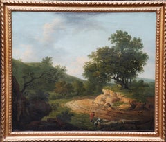 Wooded Landscape with Figures - British 18th century Old Master art oil painting