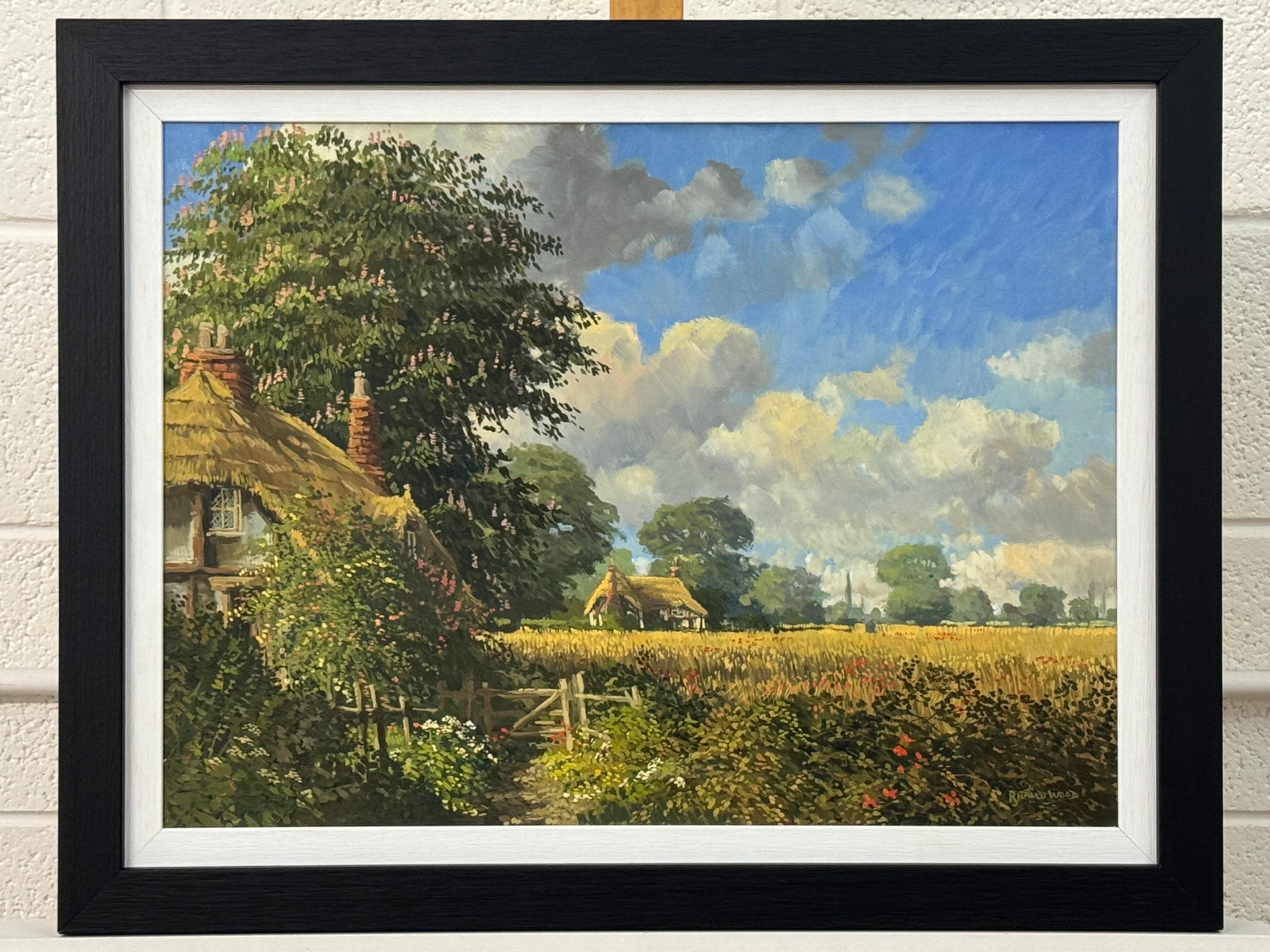 Cottages au toit de chaume avec fleurs sauvages et église de village dans la campagne anglaise par un artiste britannique

L'œuvre d'art mesure 24 x 18 pouces
Le cadre mesure 29 x 23 pouces

Cette peinture originale exquise de Richard Wood capture