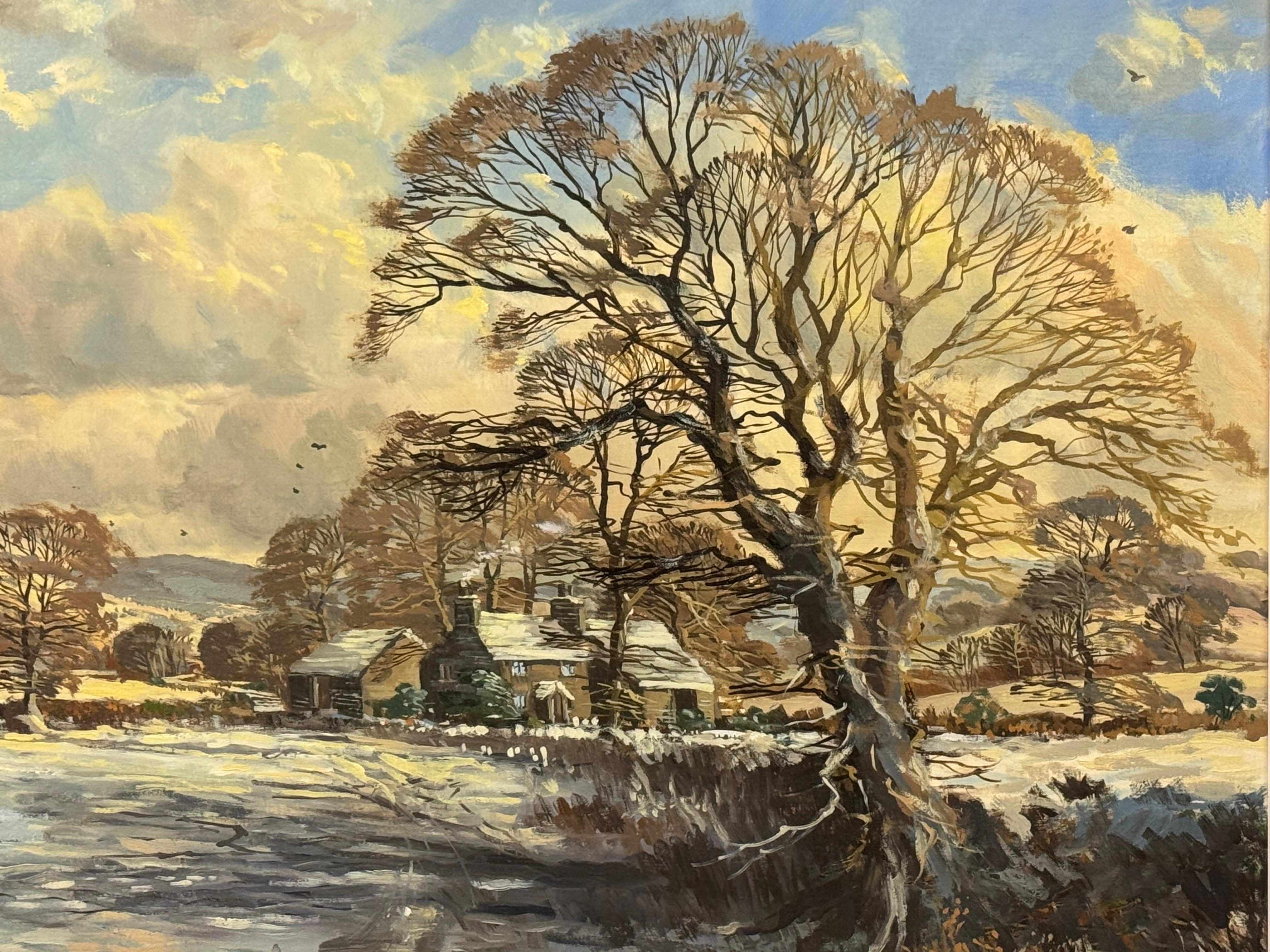 Paisaje invernal con campos y granja cubiertos de nieve en la campiña inglesa en venta 7