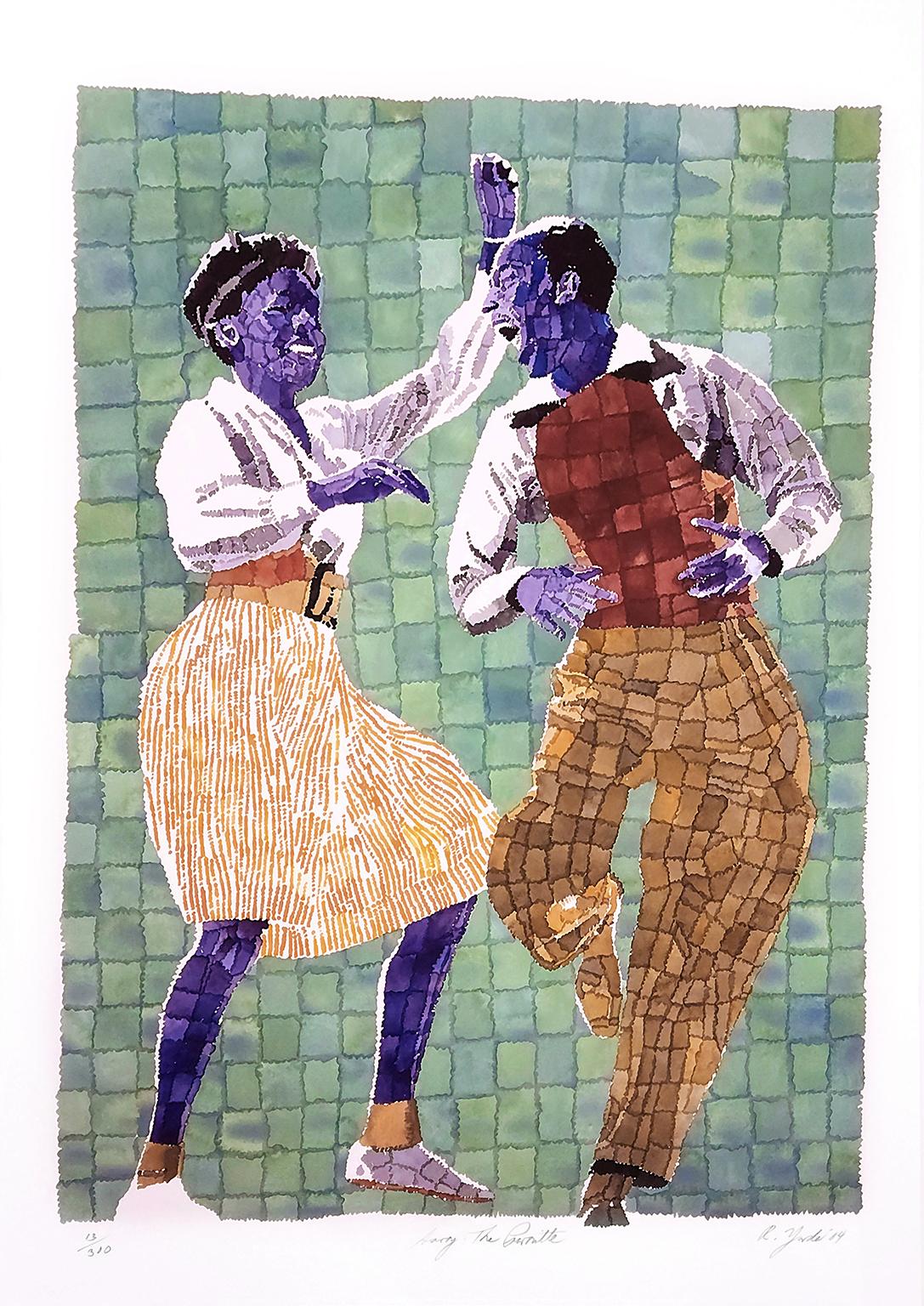 "Savoy: The Pirouette" limited edition giclée on fine art paper of a pair of dancers by African American artist Richard Yarde. Part of Yarde's "Savoy Ballroom" series. Hand-numbered 13/300, titled "Savoy: The Pirouette" and signed R. Yarde '04.
