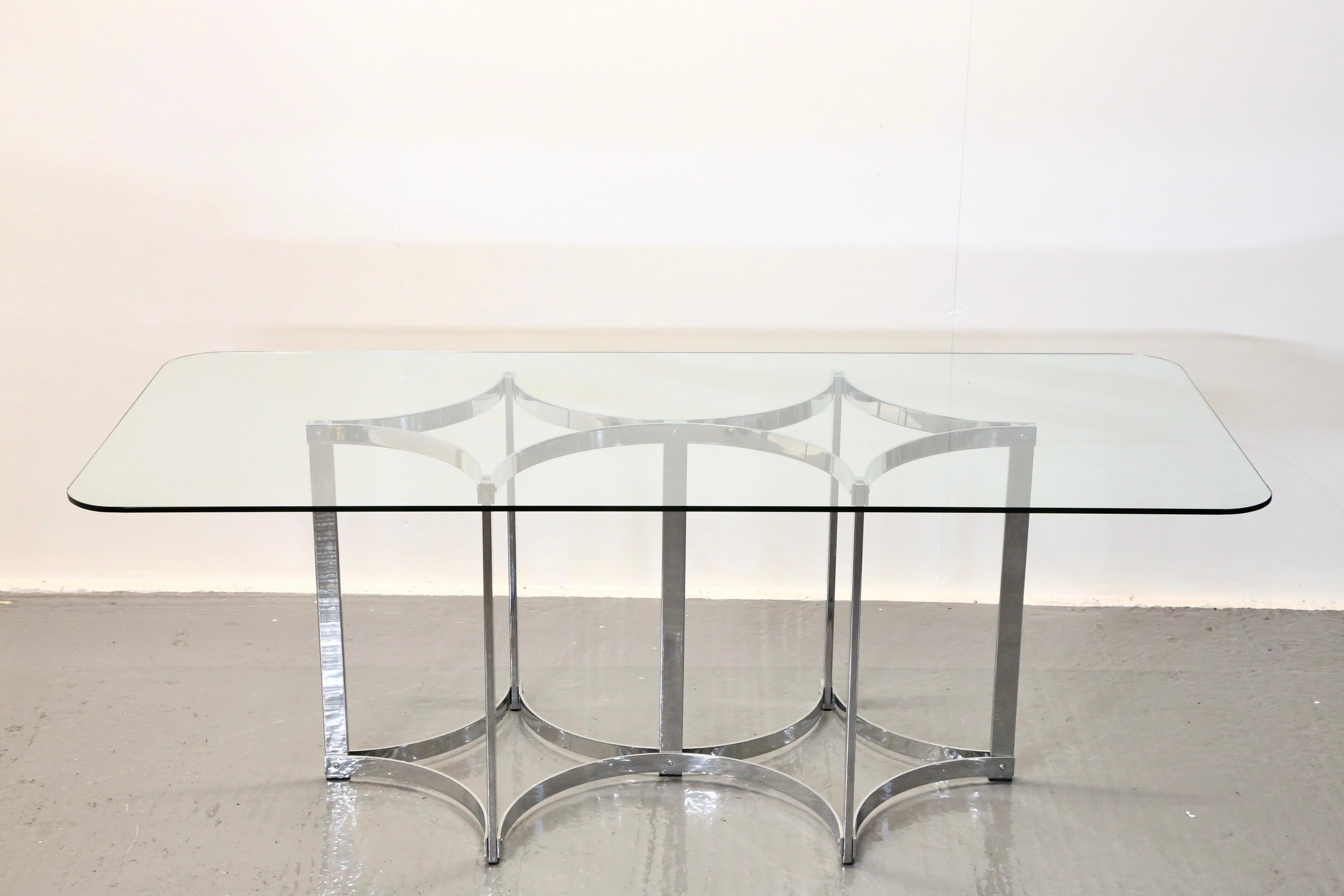 Richard Young For Merrow Associates Chrome & Glass Dining Table For Sale 4