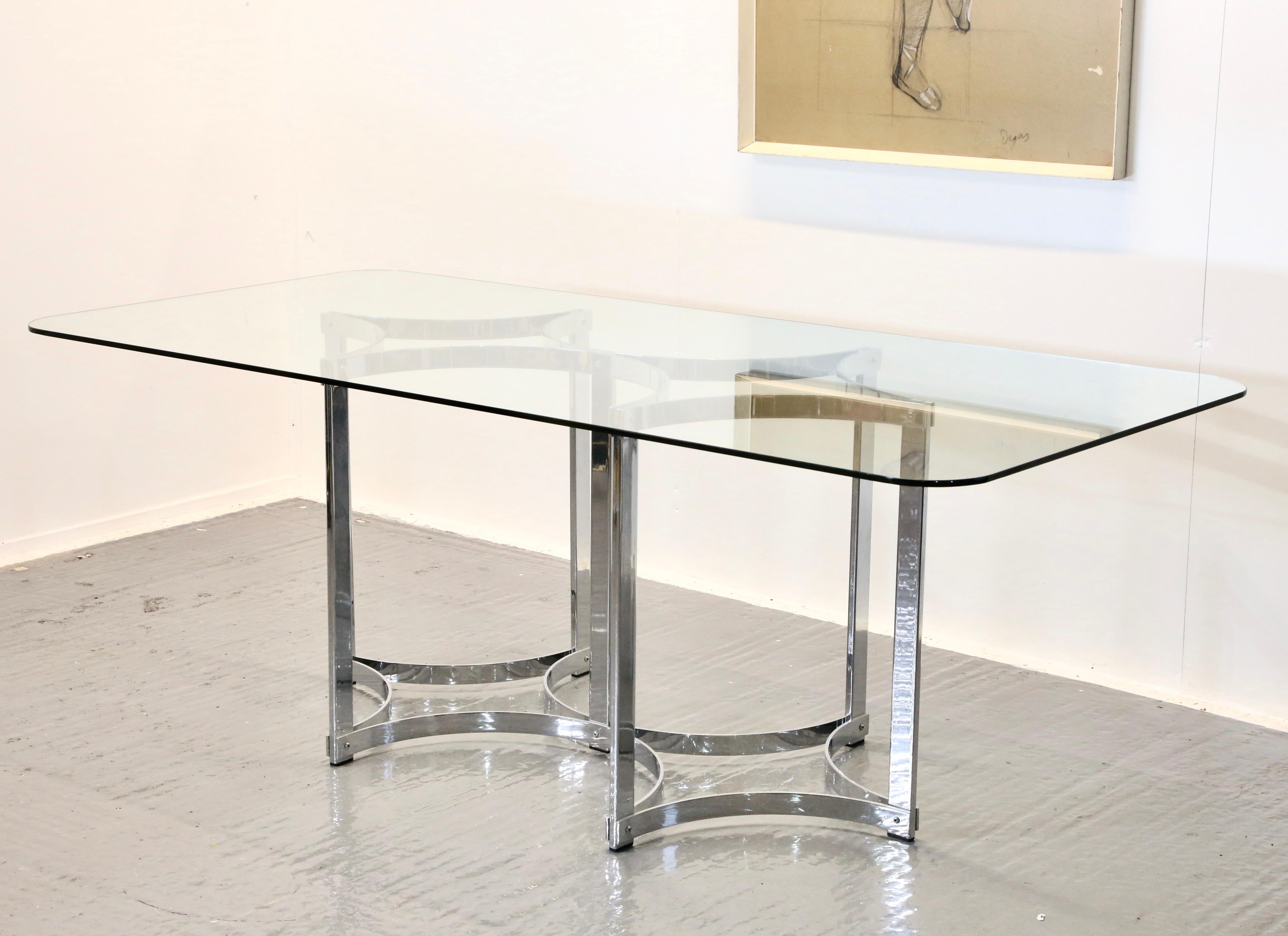 Richard Young For Merrow Associates Chrome & Glass Dining Table For Sale 7