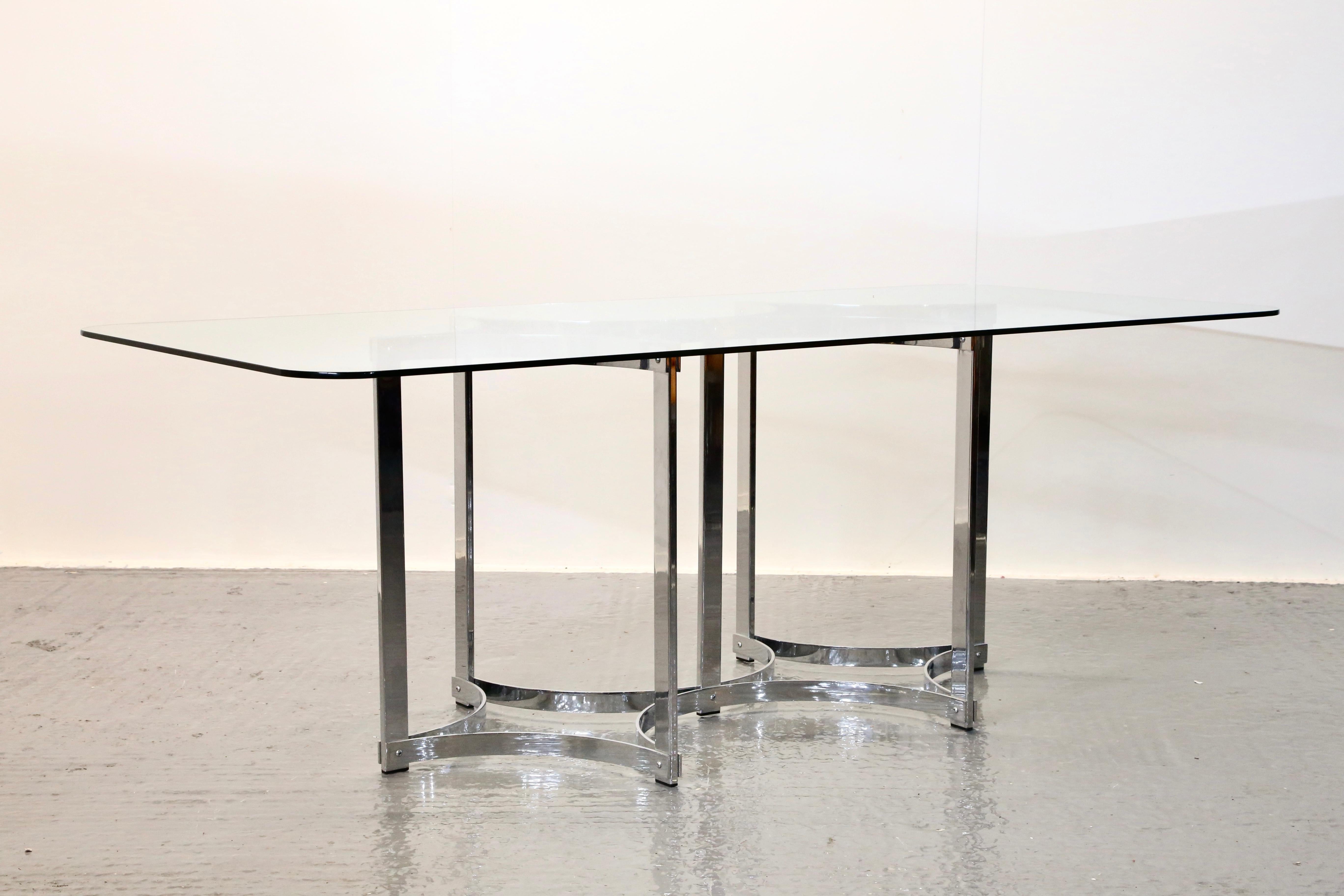 Bauhaus Richard Young For Merrow Associates Chrome & Glass Dining Table For Sale