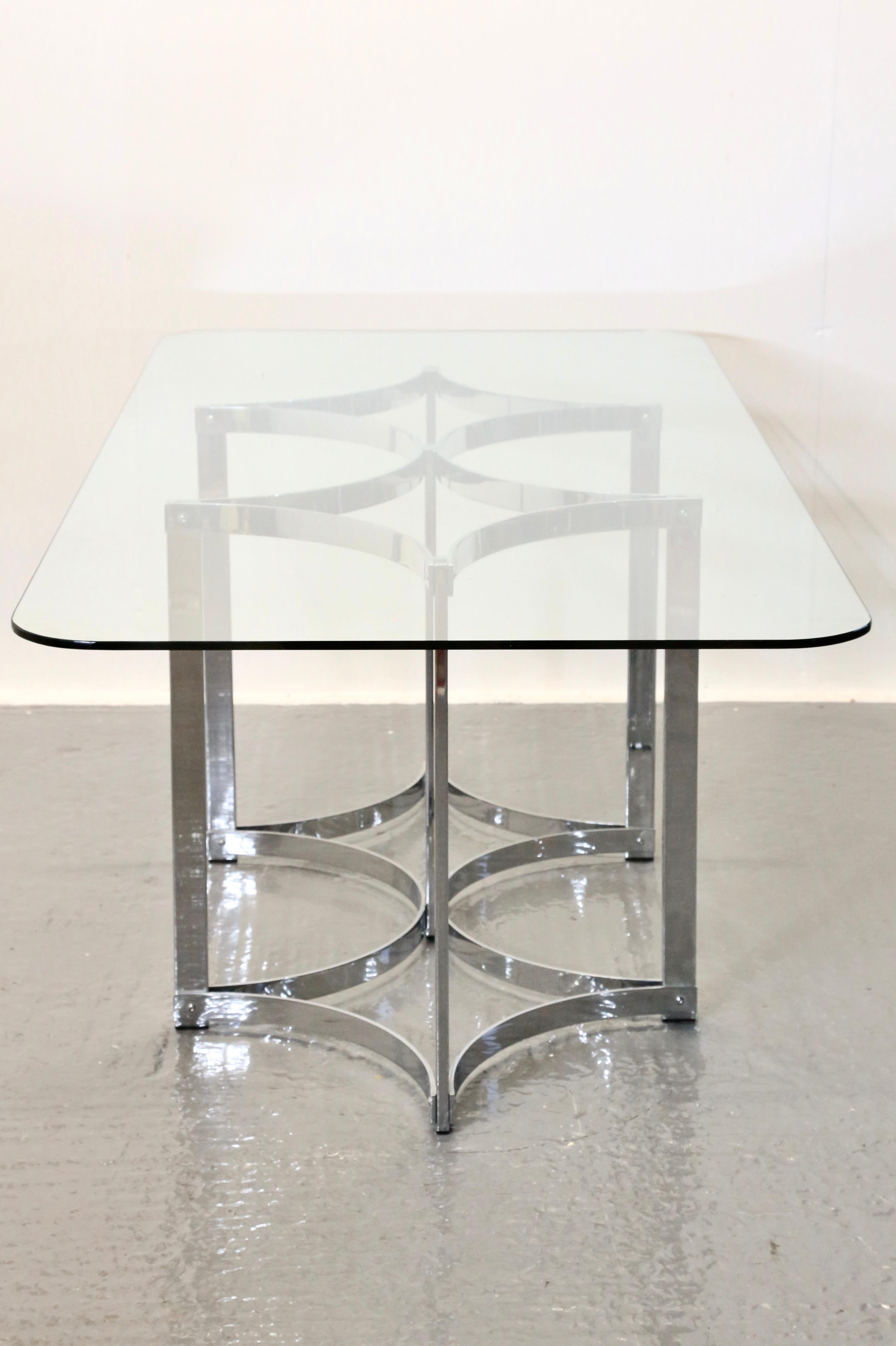 British Richard Young For Merrow Associates Chrome & Glass Dining Table For Sale