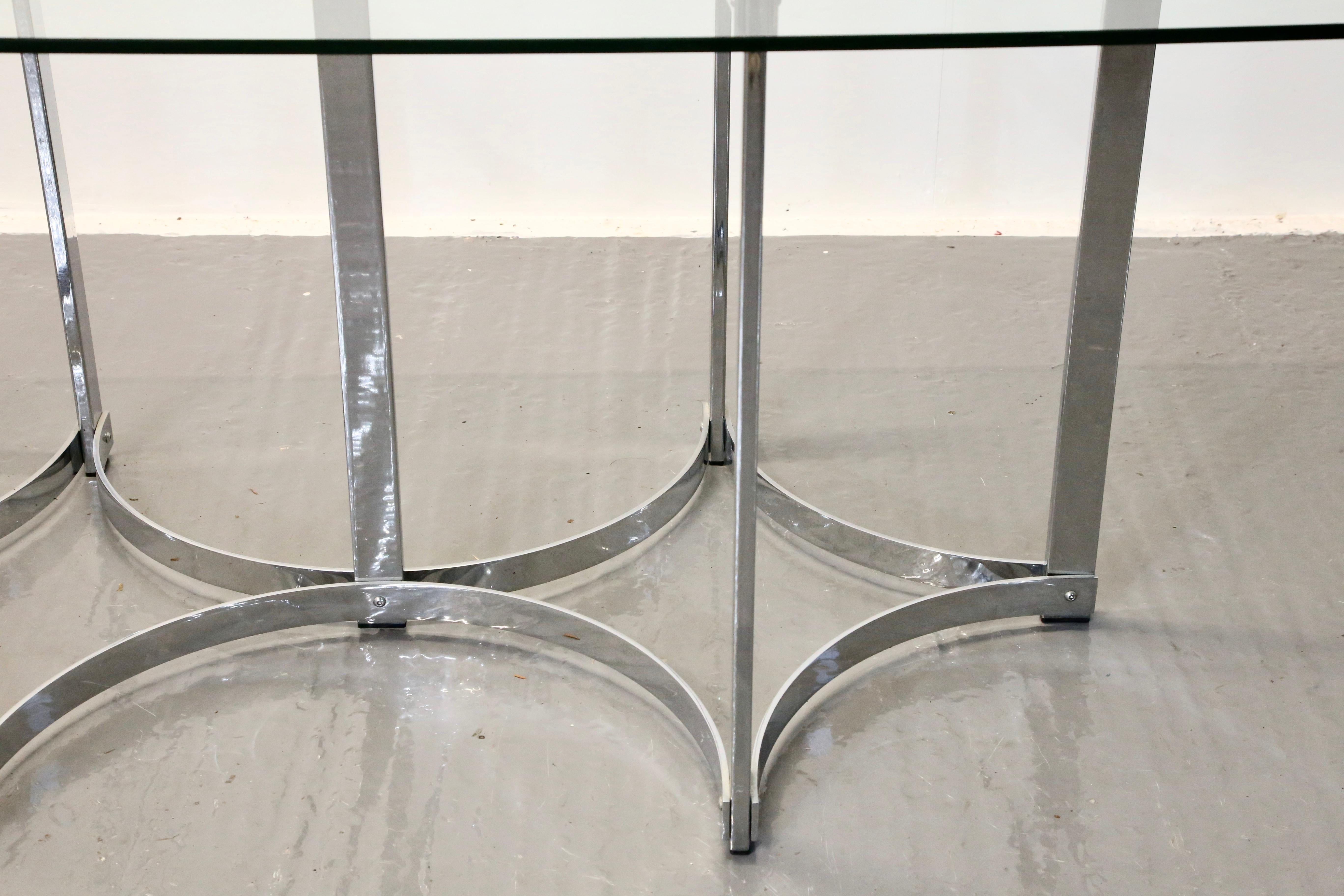 Richard Young For Merrow Associates Chrome & Glass Dining Table For Sale 1