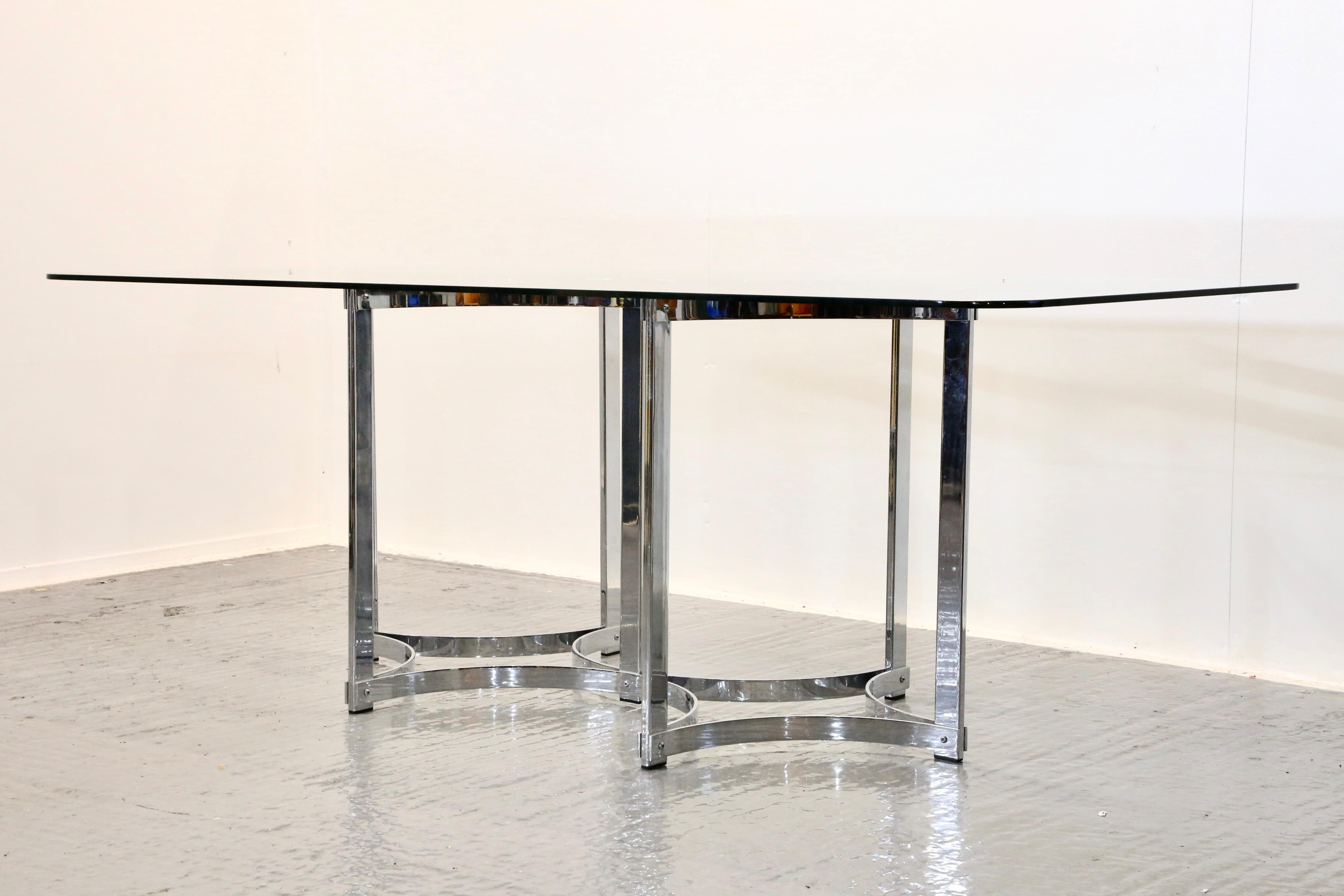 Richard Young For Merrow Associates Chrome & Glass Dining Table For Sale 2