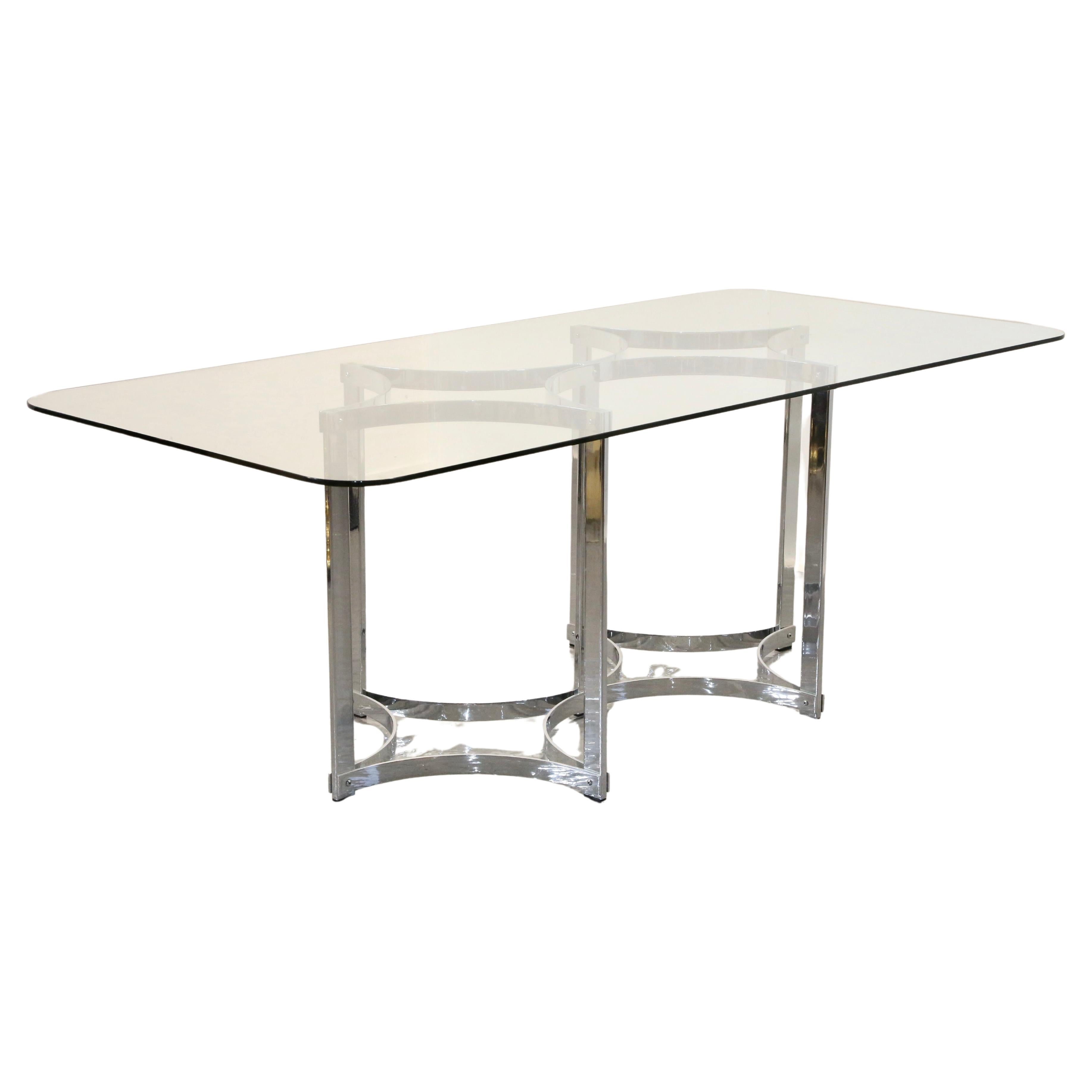 Richard Young For Merrow Associates Chrome & Glass Dining Table For Sale